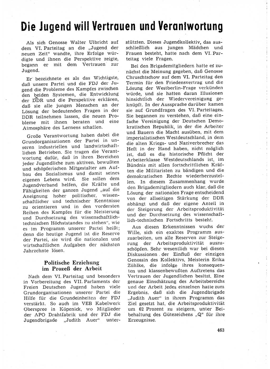 Neuer Weg (NW), Organ des Zentralkomitees (ZK) der SED (Sozialistische Einheitspartei Deutschlands) für Fragen des Parteilebens, 18. Jahrgang [Deutsche Demokratische Republik (DDR)] 1963, Seite 463 (NW ZK SED DDR 1963, S. 463)
