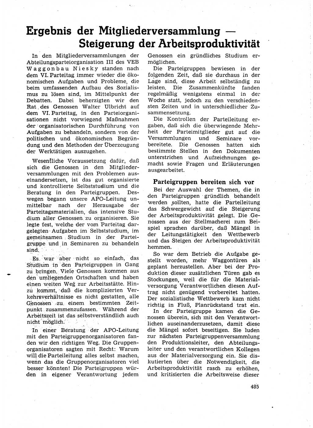 Neuer Weg (NW), Organ des Zentralkomitees (ZK) der SED (Sozialistische Einheitspartei Deutschlands) für Fragen des Parteilebens, 18. Jahrgang [Deutsche Demokratische Republik (DDR)] 1963, Seite 485 (NW ZK SED DDR 1963, S. 485)