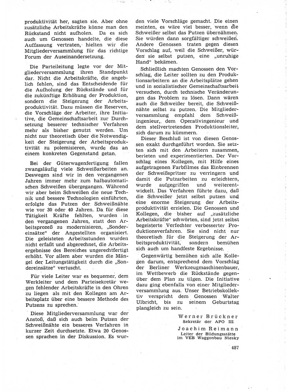 Neuer Weg (NW), Organ des Zentralkomitees (ZK) der SED (Sozialistische Einheitspartei Deutschlands) für Fragen des Parteilebens, 18. Jahrgang [Deutsche Demokratische Republik (DDR)] 1963, Seite 487 (NW ZK SED DDR 1963, S. 487)