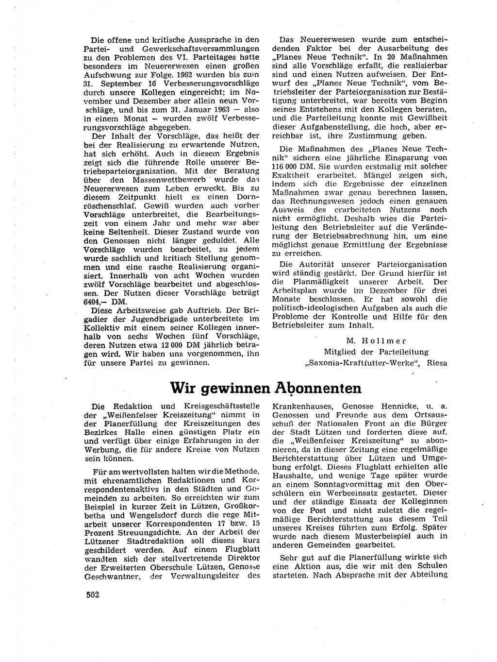 Neuer Weg (NW), Organ des Zentralkomitees (ZK) der SED (Sozialistische Einheitspartei Deutschlands) für Fragen des Parteilebens, 18. Jahrgang [Deutsche Demokratische Republik (DDR)] 1963, Seite 502 (NW ZK SED DDR 1963, S. 502)