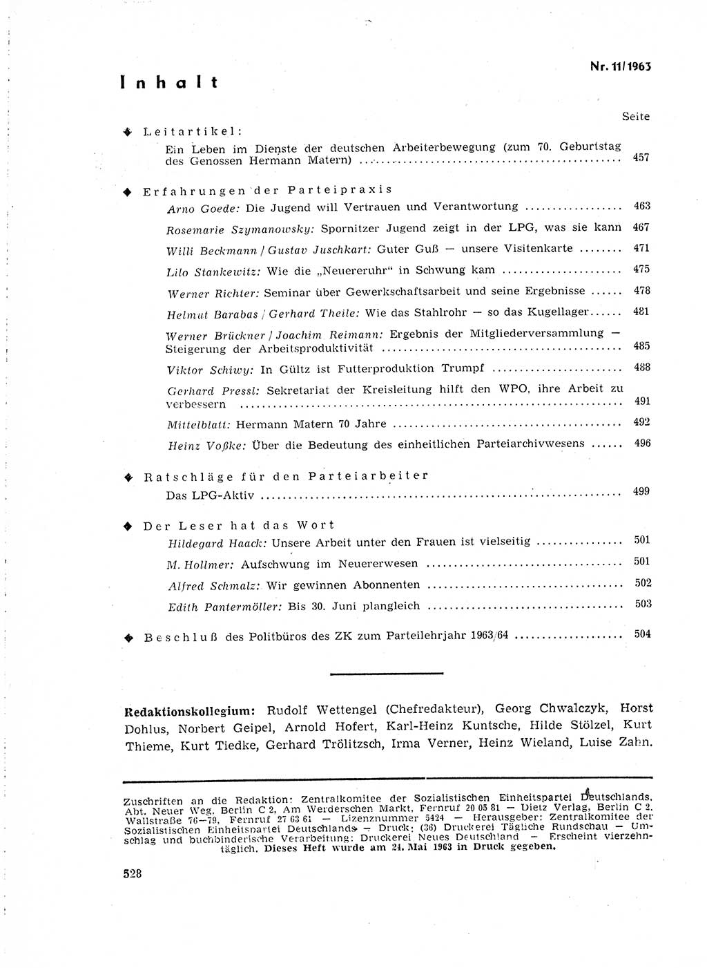Neuer Weg (NW), Organ des Zentralkomitees (ZK) der SED (Sozialistische Einheitspartei Deutschlands) für Fragen des Parteilebens, 18. Jahrgang [Deutsche Demokratische Republik (DDR)] 1963, Seite 528 (NW ZK SED DDR 1963, S. 528)