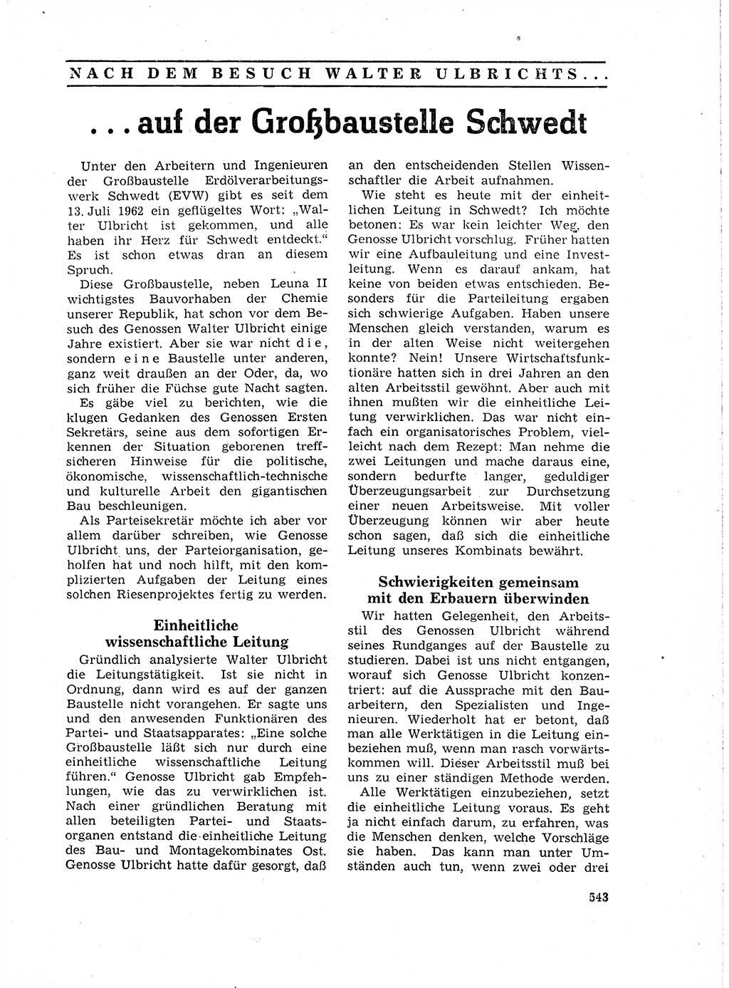 Neuer Weg (NW), Organ des Zentralkomitees (ZK) der SED (Sozialistische Einheitspartei Deutschlands) für Fragen des Parteilebens, 18. Jahrgang [Deutsche Demokratische Republik (DDR)] 1963, Seite 543 (NW ZK SED DDR 1963, S. 543)