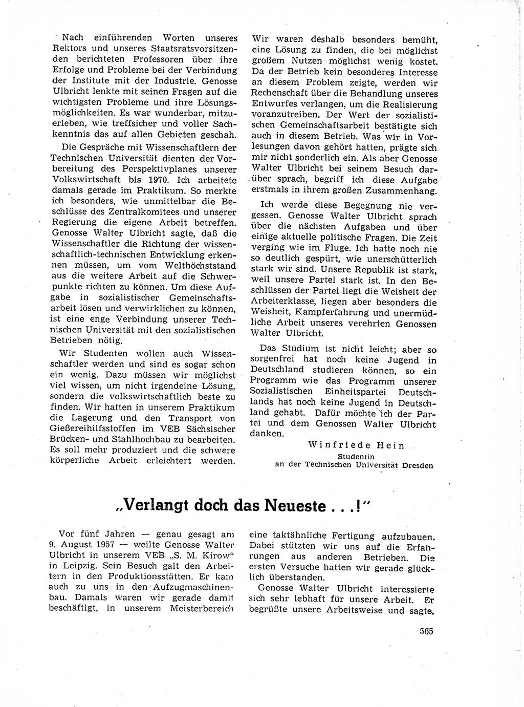 Neuer Weg (NW), Organ des Zentralkomitees (ZK) der SED (Sozialistische Einheitspartei Deutschlands) für Fragen des Parteilebens, 18. Jahrgang [Deutsche Demokratische Republik (DDR)] 1963, Seite 565 (NW ZK SED DDR 1963, S. 565)