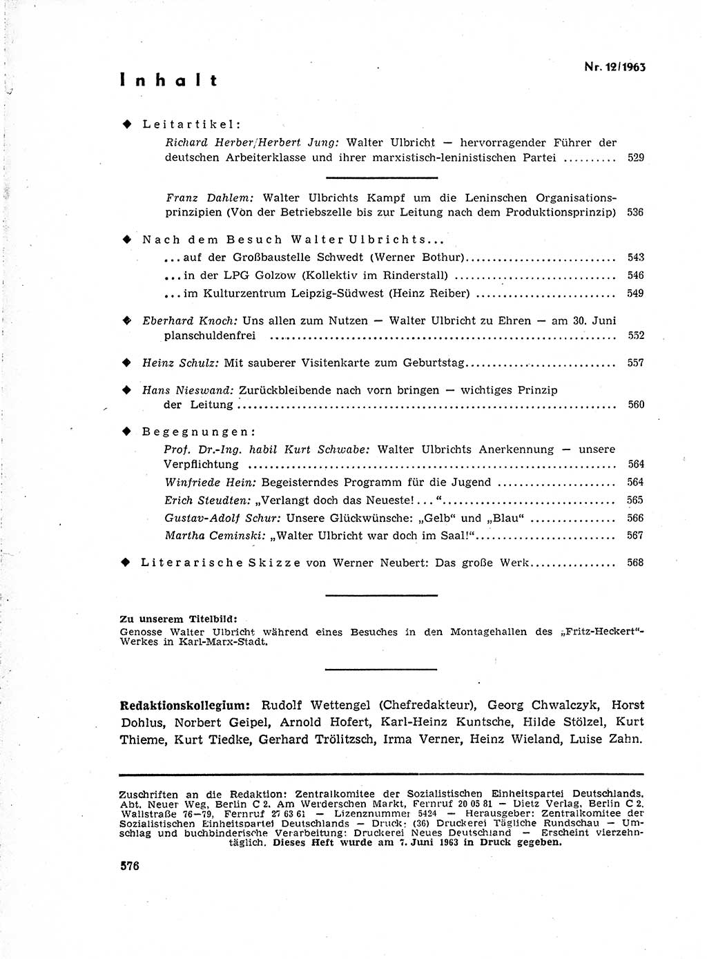 Neuer Weg (NW), Organ des Zentralkomitees (ZK) der SED (Sozialistische Einheitspartei Deutschlands) für Fragen des Parteilebens, 18. Jahrgang [Deutsche Demokratische Republik (DDR)] 1963, Seite 576 (NW ZK SED DDR 1963, S. 576)