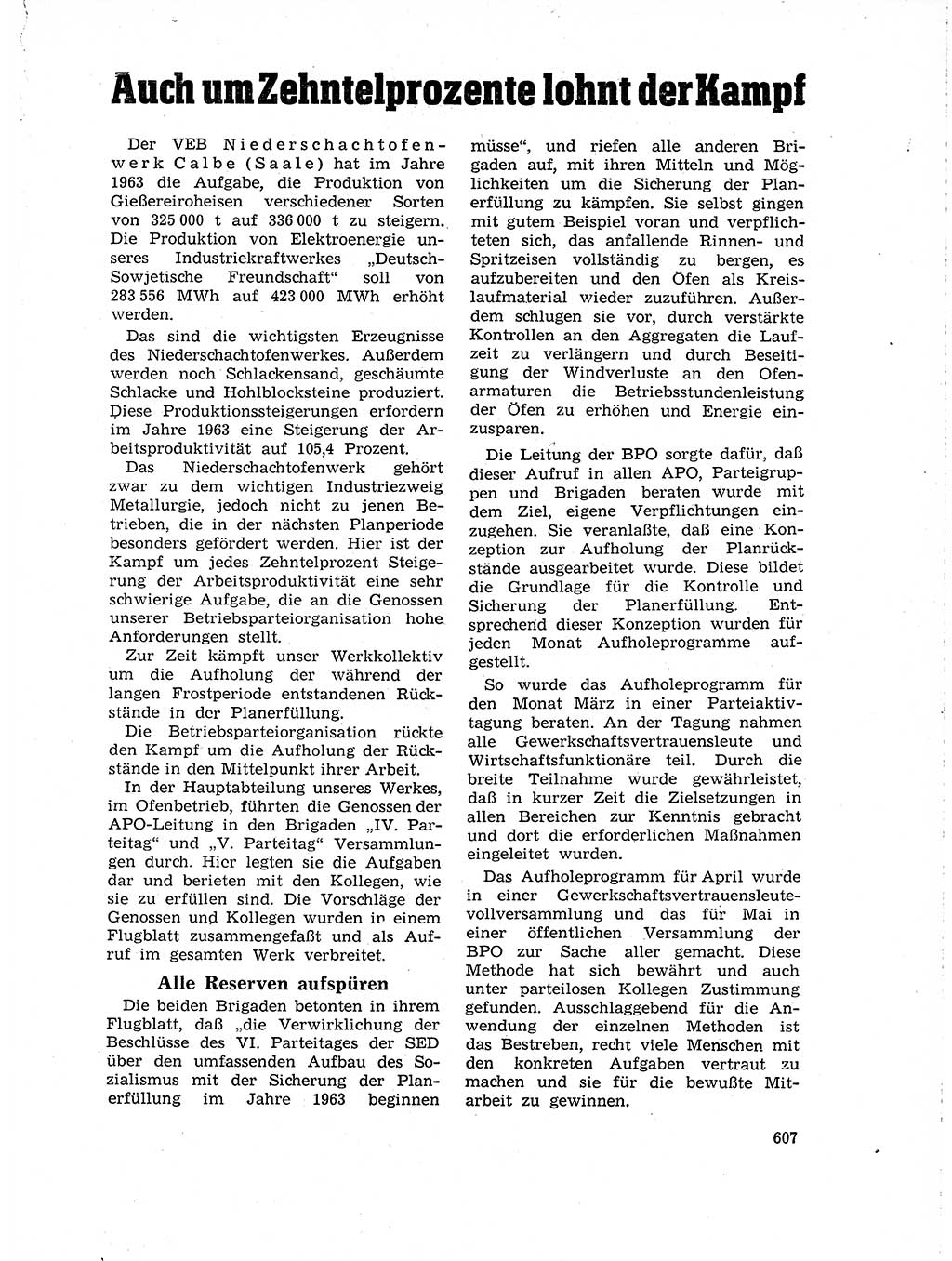 Neuer Weg (NW), Organ des Zentralkomitees (ZK) der SED (Sozialistische Einheitspartei Deutschlands) für Fragen des Parteilebens, 18. Jahrgang [Deutsche Demokratische Republik (DDR)] 1963, Seite 607 (NW ZK SED DDR 1963, S. 607)