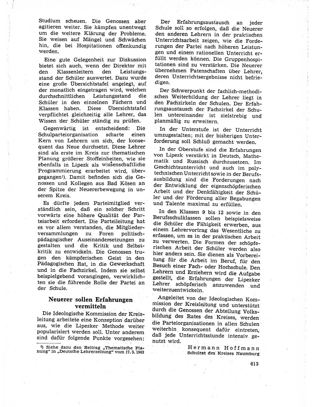 Neuer Weg (NW), Organ des Zentralkomitees (ZK) der SED (Sozialistische Einheitspartei Deutschlands) für Fragen des Parteilebens, 18. Jahrgang [Deutsche Demokratische Republik (DDR)] 1963, Seite 613 (NW ZK SED DDR 1963, S. 613)