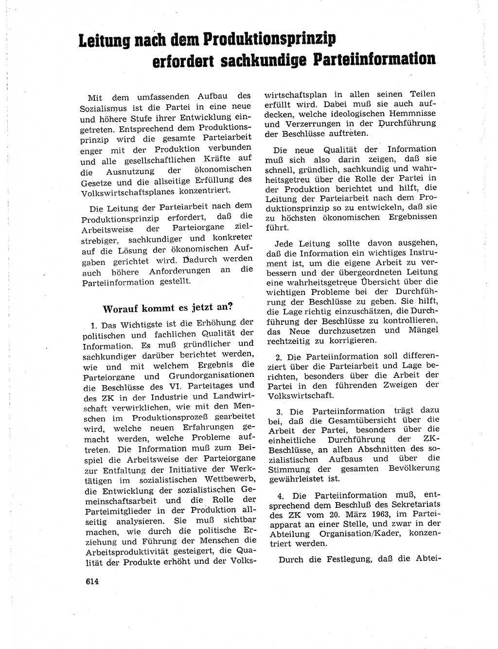 Neuer Weg (NW), Organ des Zentralkomitees (ZK) der SED (Sozialistische Einheitspartei Deutschlands) für Fragen des Parteilebens, 18. Jahrgang [Deutsche Demokratische Republik (DDR)] 1963, Seite 614 (NW ZK SED DDR 1963, S. 614)
