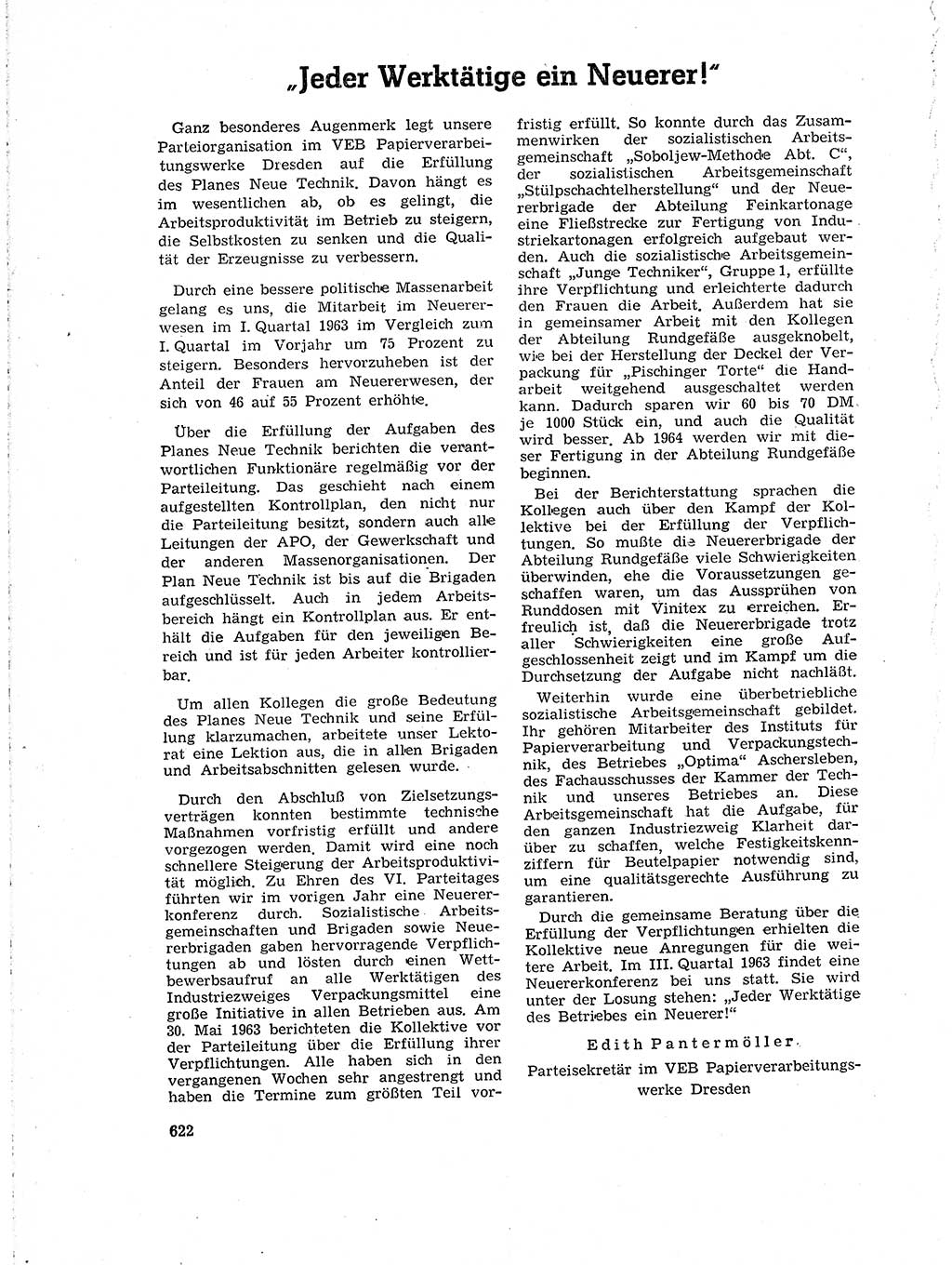 Neuer Weg (NW), Organ des Zentralkomitees (ZK) der SED (Sozialistische Einheitspartei Deutschlands) für Fragen des Parteilebens, 18. Jahrgang [Deutsche Demokratische Republik (DDR)] 1963, Seite 622 (NW ZK SED DDR 1963, S. 622)