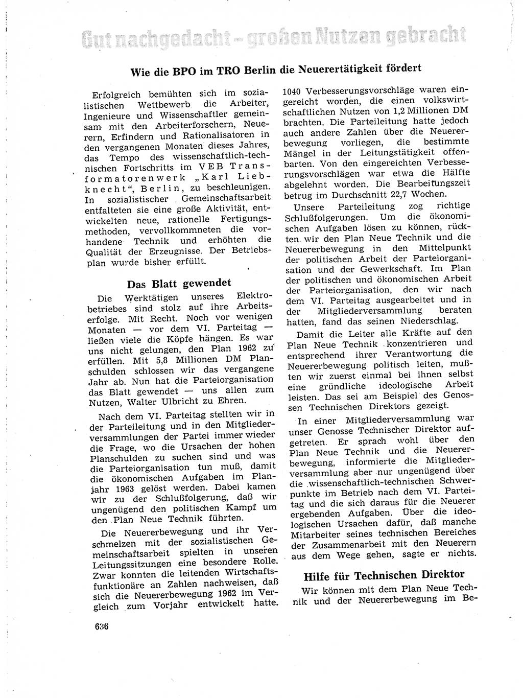 Neuer Weg (NW), Organ des Zentralkomitees (ZK) der SED (Sozialistische Einheitspartei Deutschlands) für Fragen des Parteilebens, 18. Jahrgang [Deutsche Demokratische Republik (DDR)] 1963, Seite 636 (NW ZK SED DDR 1963, S. 636)