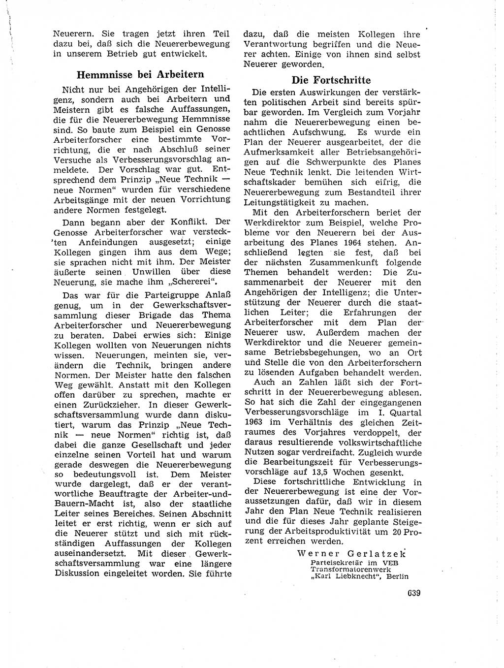 Neuer Weg (NW), Organ des Zentralkomitees (ZK) der SED (Sozialistische Einheitspartei Deutschlands) für Fragen des Parteilebens, 18. Jahrgang [Deutsche Demokratische Republik (DDR)] 1963, Seite 639 (NW ZK SED DDR 1963, S. 639)