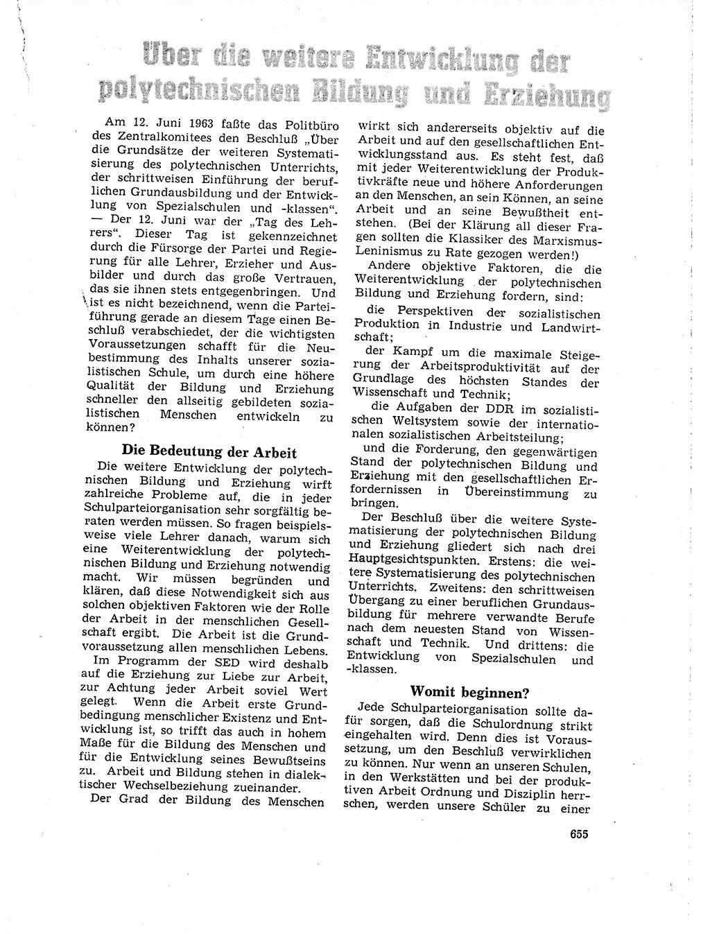 Neuer Weg (NW), Organ des Zentralkomitees (ZK) der SED (Sozialistische Einheitspartei Deutschlands) für Fragen des Parteilebens, 18. Jahrgang [Deutsche Demokratische Republik (DDR)] 1963, Seite 655 (NW ZK SED DDR 1963, S. 655)