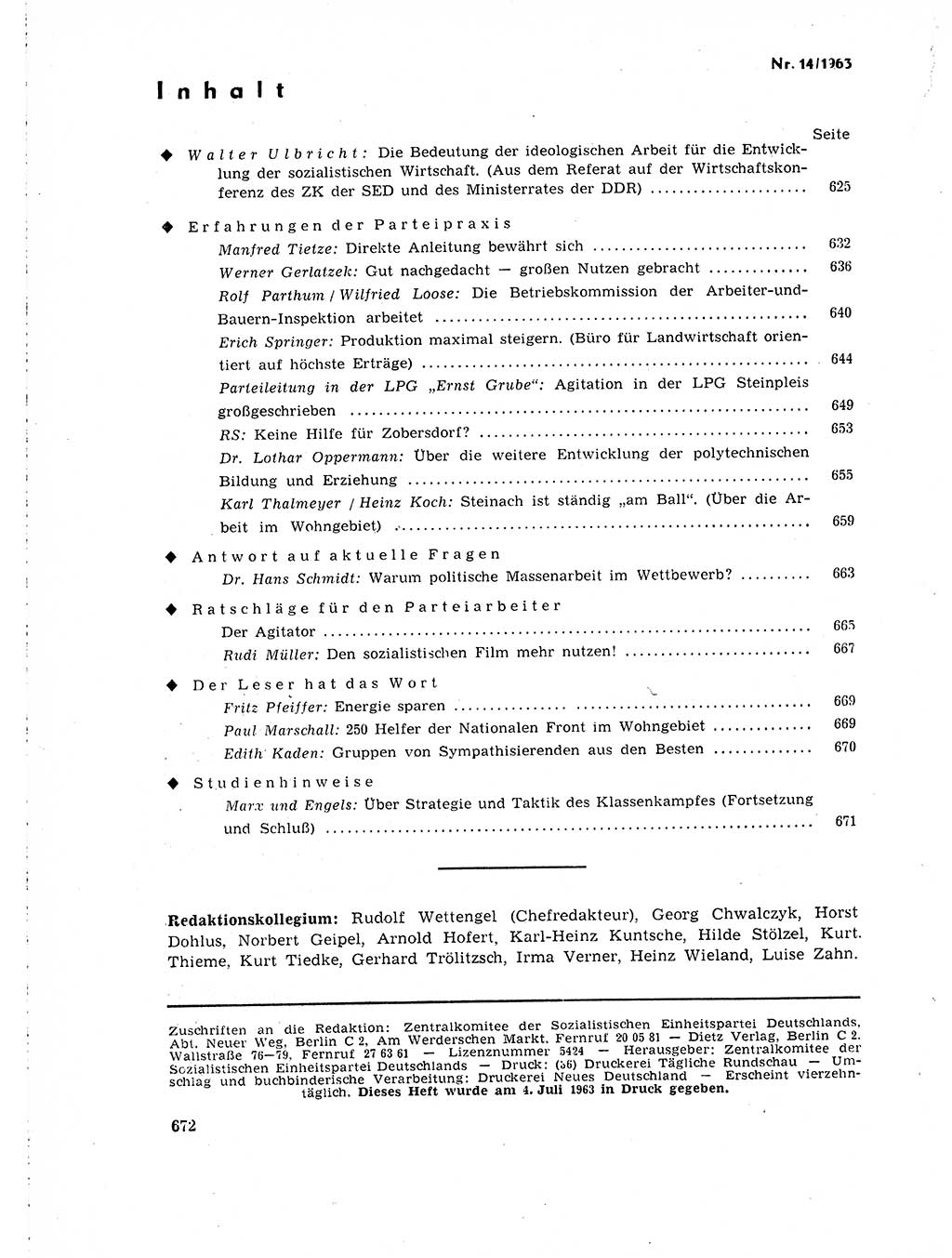 Neuer Weg (NW), Organ des Zentralkomitees (ZK) der SED (Sozialistische Einheitspartei Deutschlands) für Fragen des Parteilebens, 18. Jahrgang [Deutsche Demokratische Republik (DDR)] 1963, Seite 672 (NW ZK SED DDR 1963, S. 672)
