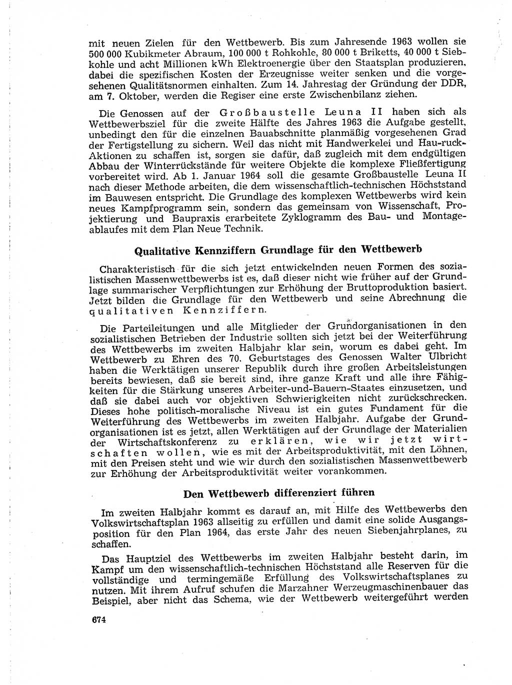 Neuer Weg (NW), Organ des Zentralkomitees (ZK) der SED (Sozialistische Einheitspartei Deutschlands) für Fragen des Parteilebens, 18. Jahrgang [Deutsche Demokratische Republik (DDR)] 1963, Seite 674 (NW ZK SED DDR 1963, S. 674)