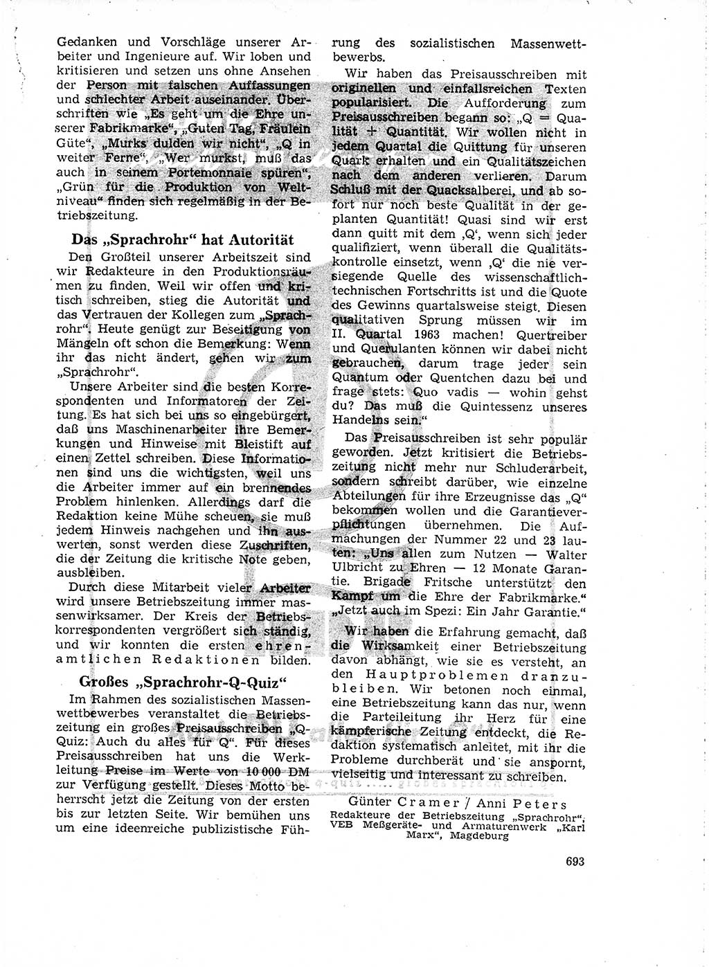 Neuer Weg (NW), Organ des Zentralkomitees (ZK) der SED (Sozialistische Einheitspartei Deutschlands) für Fragen des Parteilebens, 18. Jahrgang [Deutsche Demokratische Republik (DDR)] 1963, Seite 693 (NW ZK SED DDR 1963, S. 693)