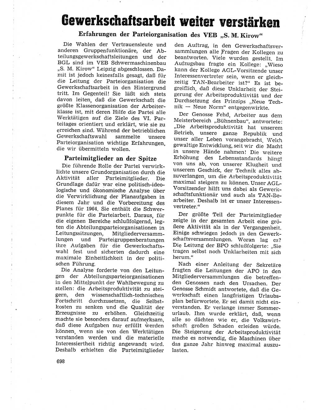 Neuer Weg (NW), Organ des Zentralkomitees (ZK) der SED (Sozialistische Einheitspartei Deutschlands) für Fragen des Parteilebens, 18. Jahrgang [Deutsche Demokratische Republik (DDR)] 1963, Seite 698 (NW ZK SED DDR 1963, S. 698)