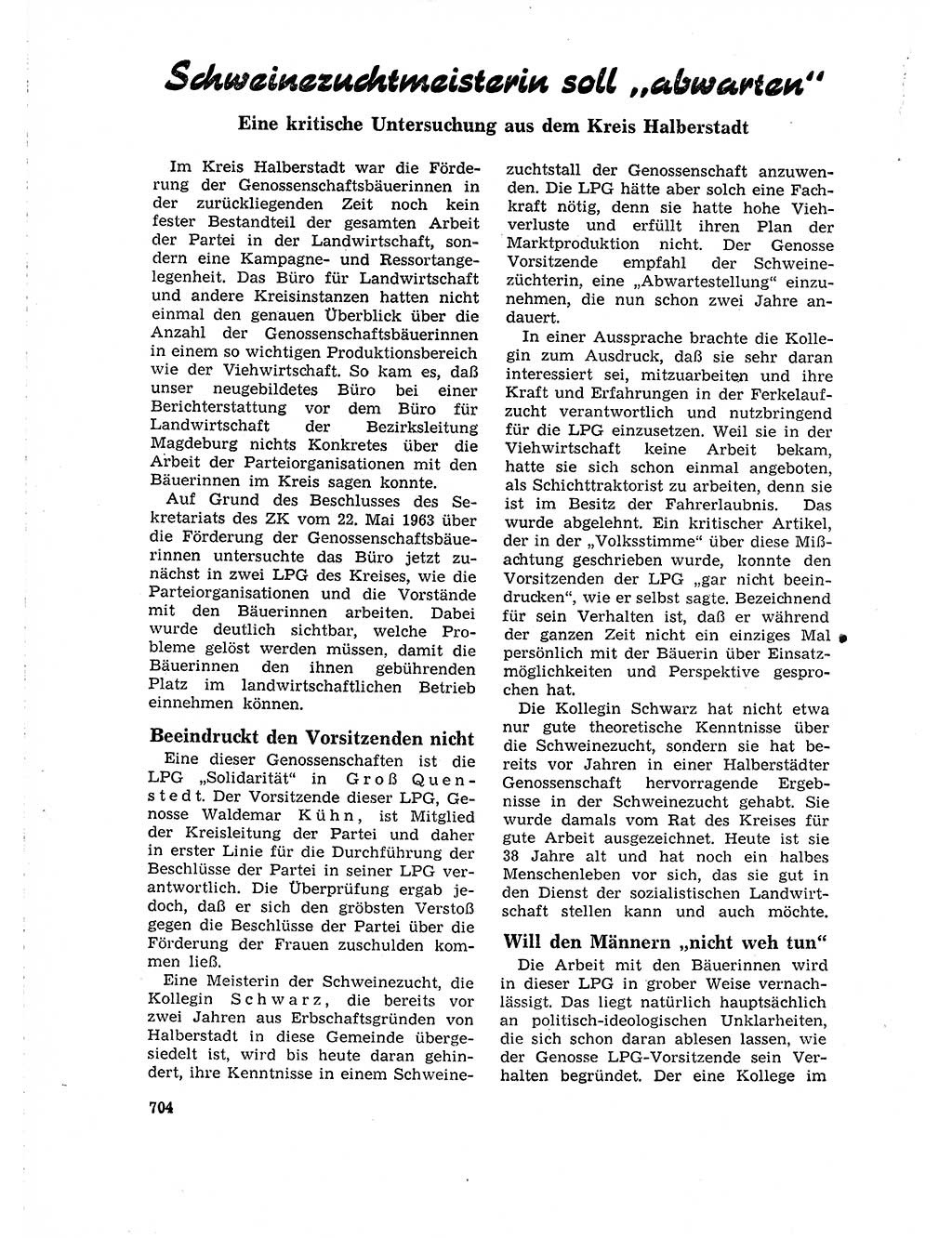 Neuer Weg (NW), Organ des Zentralkomitees (ZK) der SED (Sozialistische Einheitspartei Deutschlands) für Fragen des Parteilebens, 18. Jahrgang [Deutsche Demokratische Republik (DDR)] 1963, Seite 704 (NW ZK SED DDR 1963, S. 704)