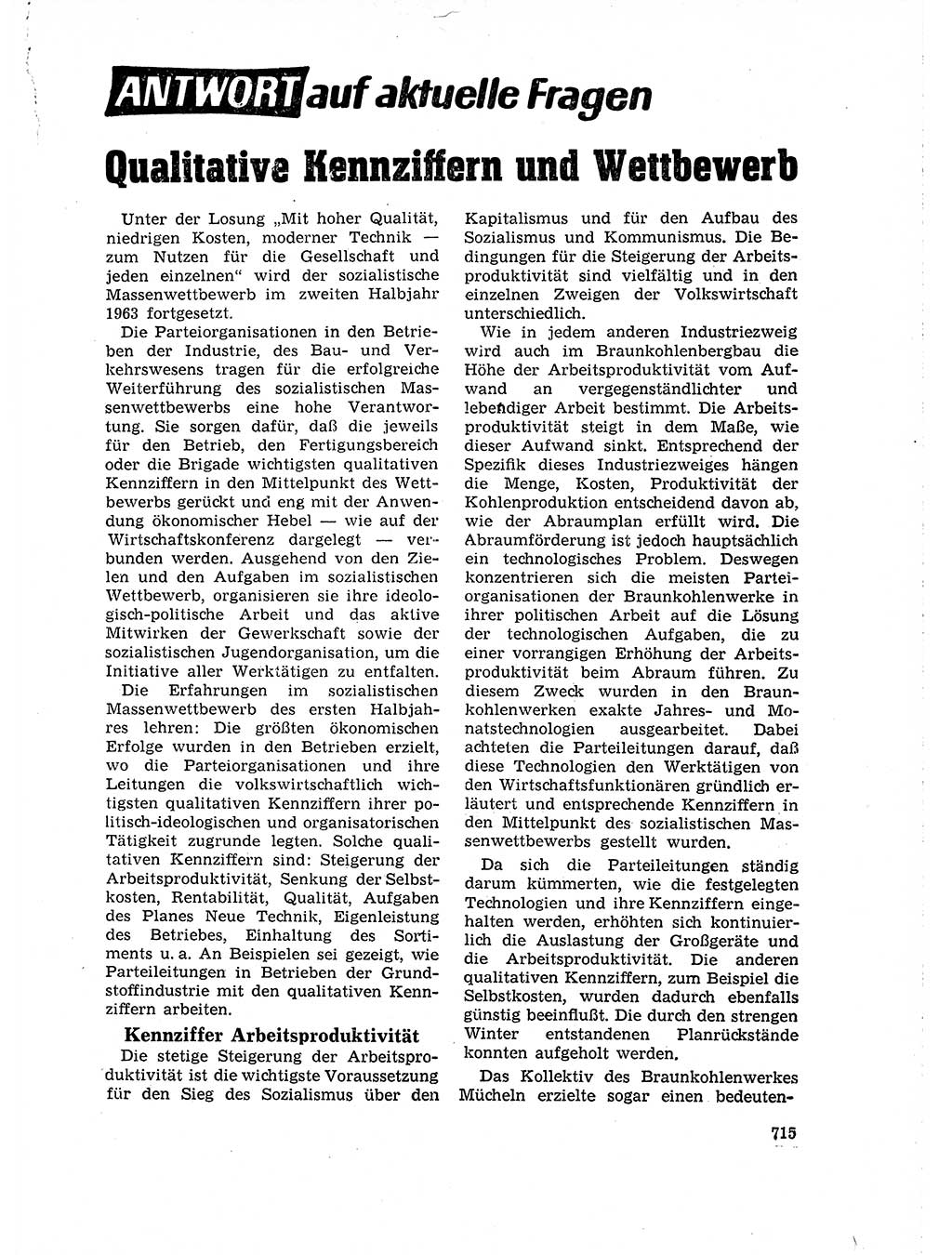 Neuer Weg (NW), Organ des Zentralkomitees (ZK) der SED (Sozialistische Einheitspartei Deutschlands) für Fragen des Parteilebens, 18. Jahrgang [Deutsche Demokratische Republik (DDR)] 1963, Seite 715 (NW ZK SED DDR 1963, S. 715)
