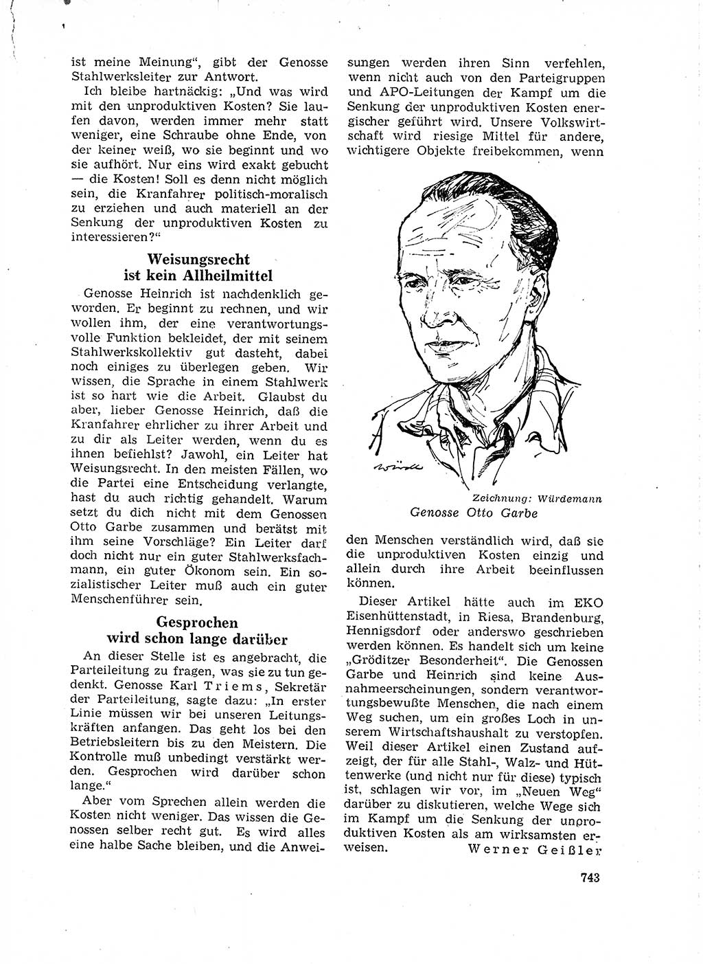 Neuer Weg (NW), Organ des Zentralkomitees (ZK) der SED (Sozialistische Einheitspartei Deutschlands) für Fragen des Parteilebens, 18. Jahrgang [Deutsche Demokratische Republik (DDR)] 1963, Seite 743 (NW ZK SED DDR 1963, S. 743)