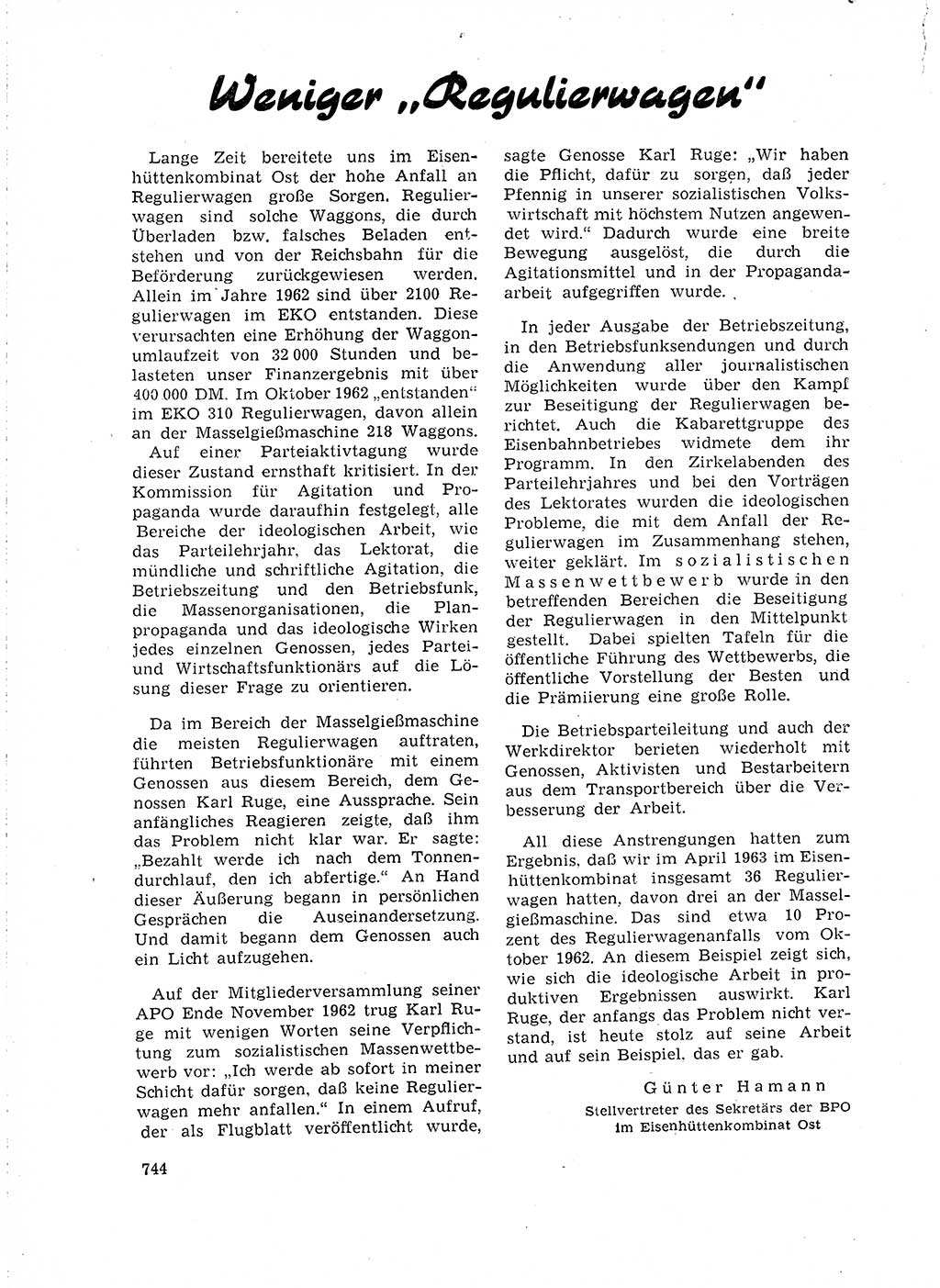 Neuer Weg (NW), Organ des Zentralkomitees (ZK) der SED (Sozialistische Einheitspartei Deutschlands) für Fragen des Parteilebens, 18. Jahrgang [Deutsche Demokratische Republik (DDR)] 1963, Seite 744 (NW ZK SED DDR 1963, S. 744)