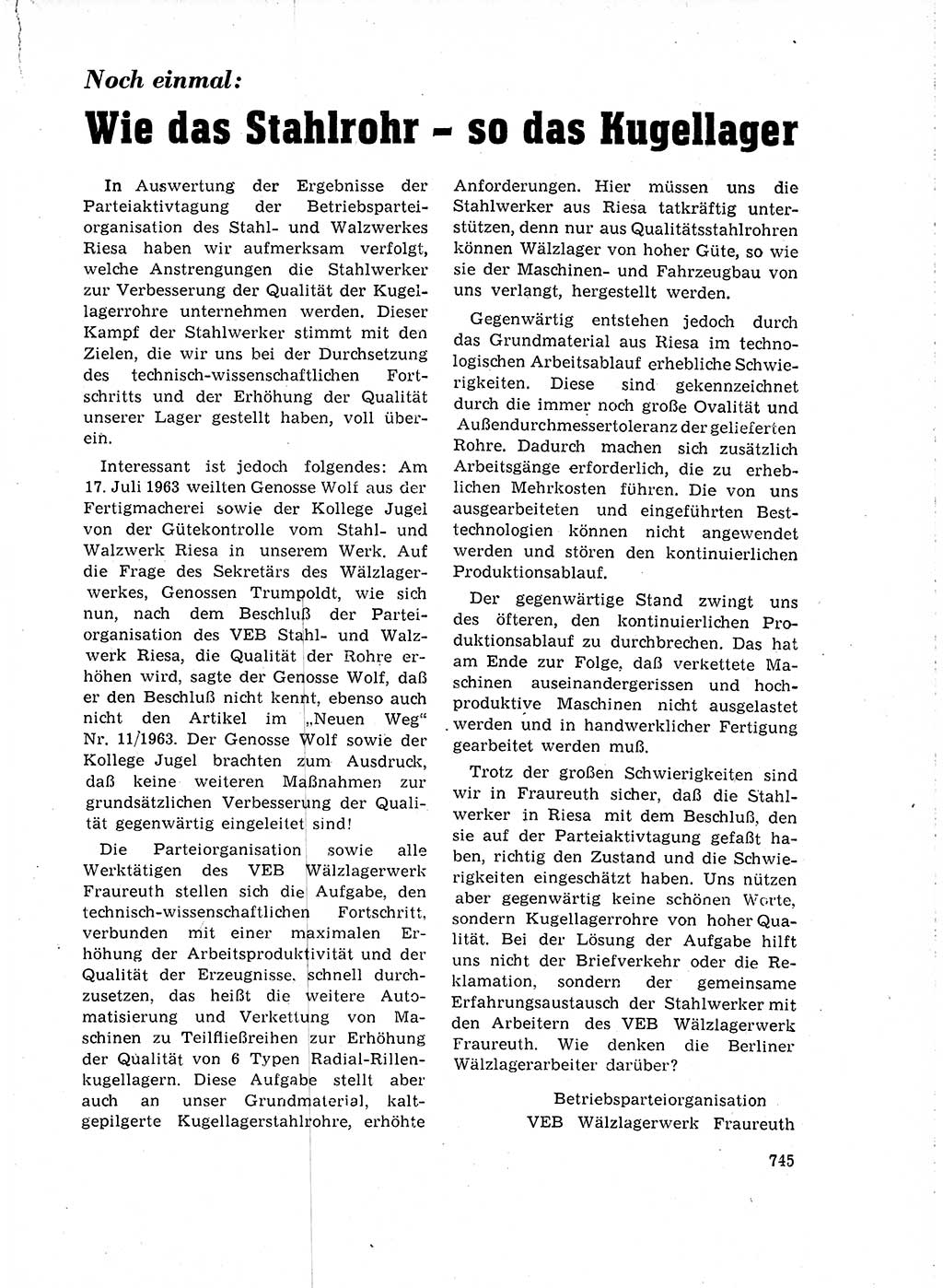Neuer Weg (NW), Organ des Zentralkomitees (ZK) der SED (Sozialistische Einheitspartei Deutschlands) für Fragen des Parteilebens, 18. Jahrgang [Deutsche Demokratische Republik (DDR)] 1963, Seite 745 (NW ZK SED DDR 1963, S. 745)
