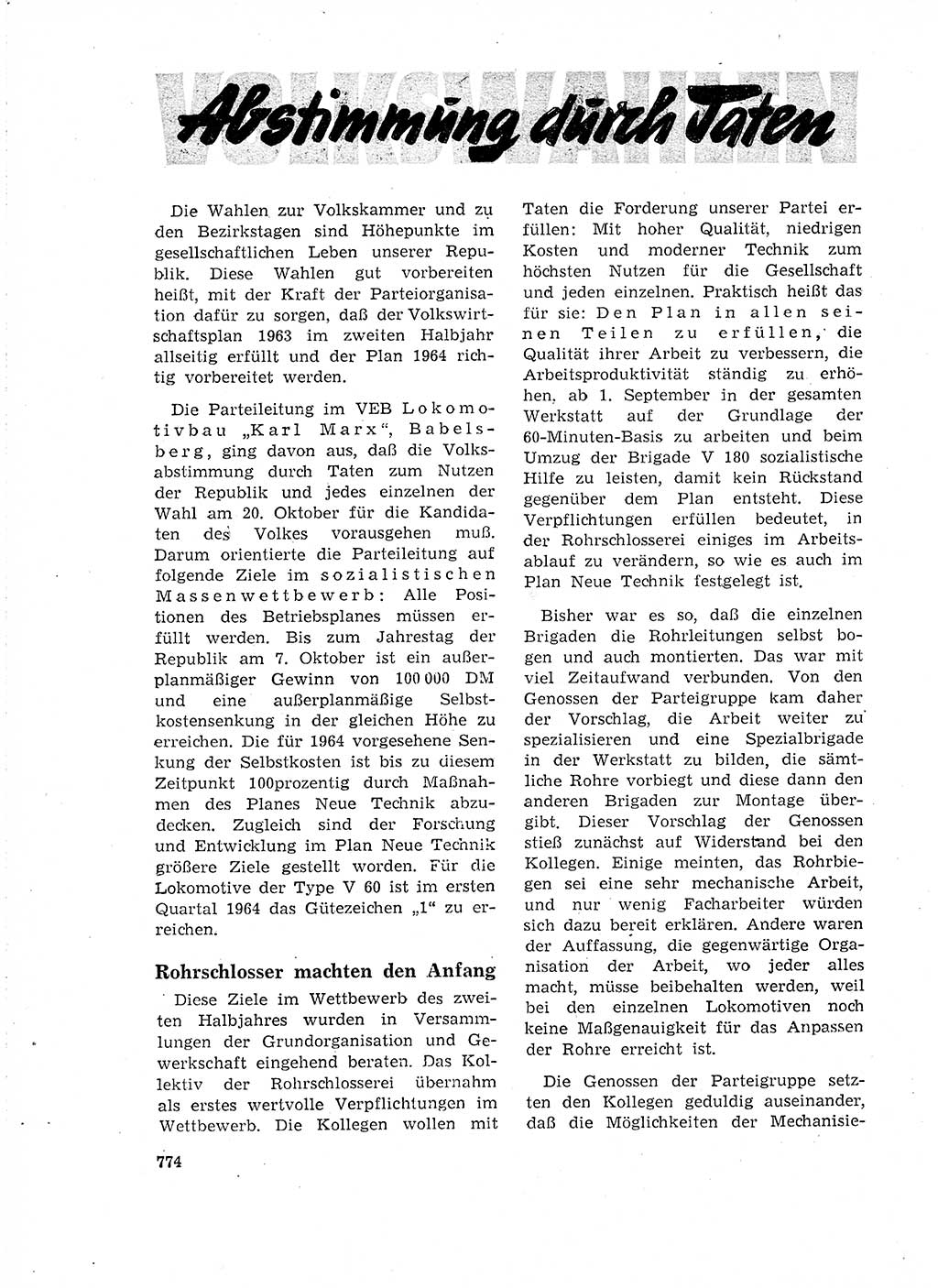 Neuer Weg (NW), Organ des Zentralkomitees (ZK) der SED (Sozialistische Einheitspartei Deutschlands) für Fragen des Parteilebens, 18. Jahrgang [Deutsche Demokratische Republik (DDR)] 1963, Seite 774 (NW ZK SED DDR 1963, S. 774)