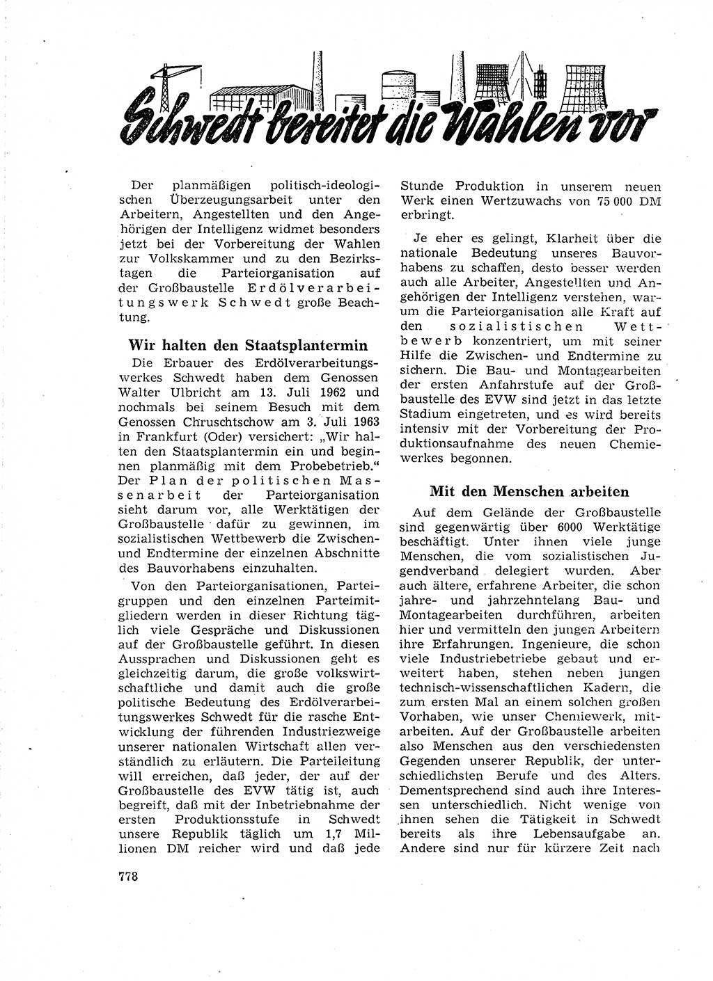 Neuer Weg (NW), Organ des Zentralkomitees (ZK) der SED (Sozialistische Einheitspartei Deutschlands) für Fragen des Parteilebens, 18. Jahrgang [Deutsche Demokratische Republik (DDR)] 1963, Seite 778 (NW ZK SED DDR 1963, S. 778)