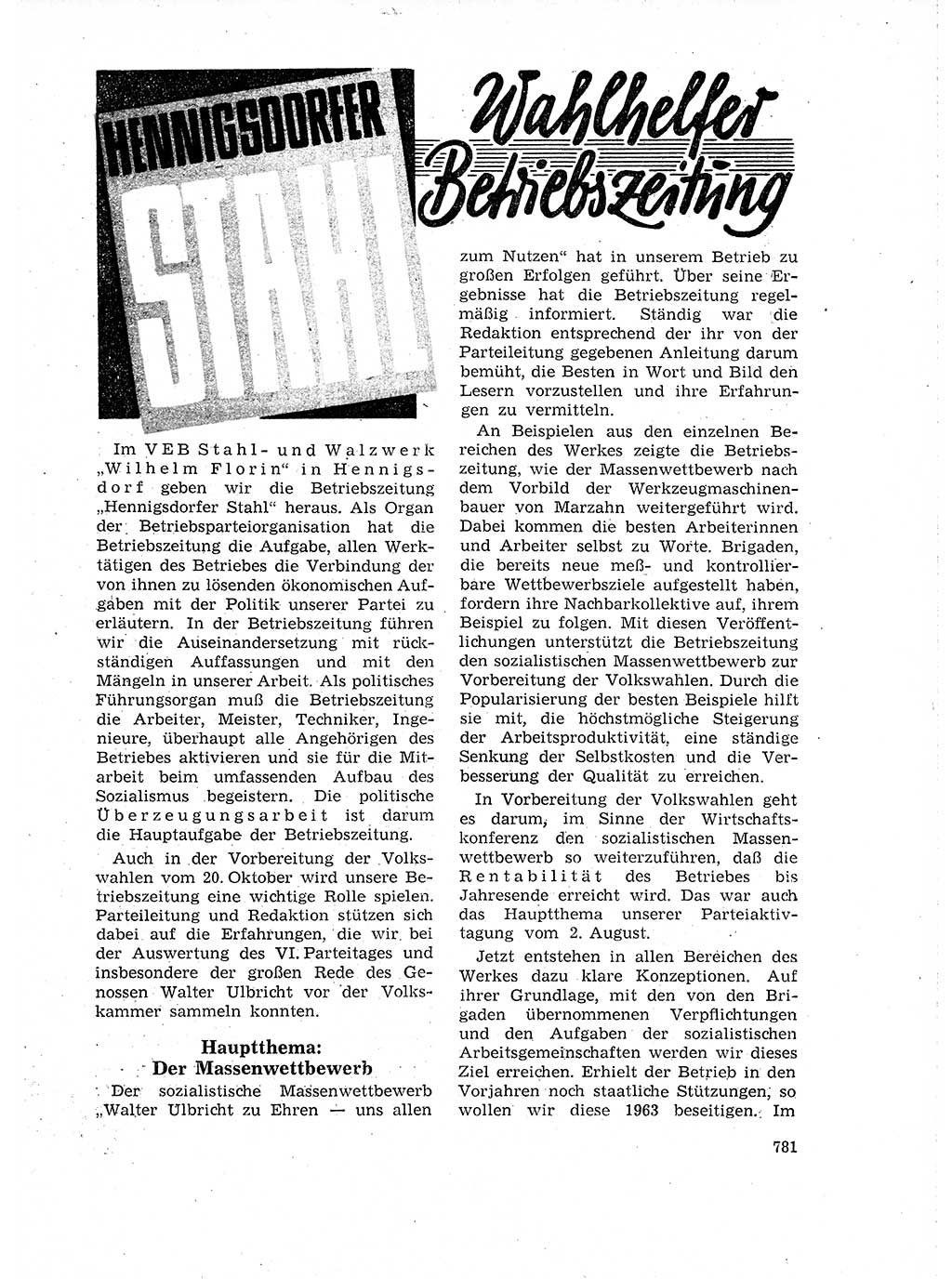 Neuer Weg (NW), Organ des Zentralkomitees (ZK) der SED (Sozialistische Einheitspartei Deutschlands) für Fragen des Parteilebens, 18. Jahrgang [Deutsche Demokratische Republik (DDR)] 1963, Seite 781 (NW ZK SED DDR 1963, S. 781)