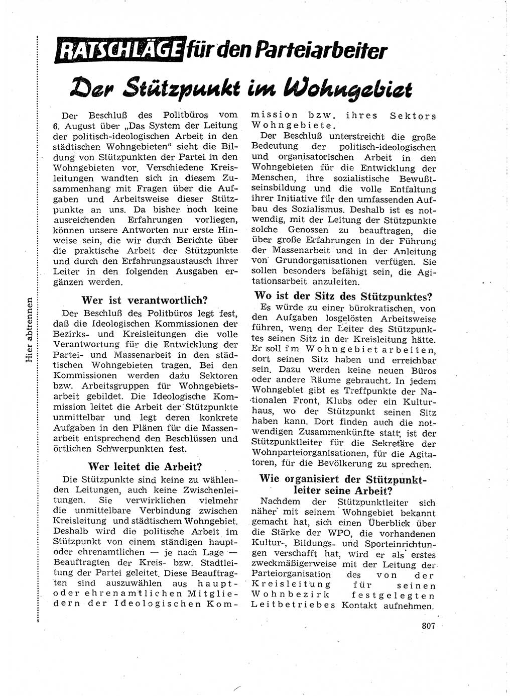 Neuer Weg (NW), Organ des Zentralkomitees (ZK) der SED (Sozialistische Einheitspartei Deutschlands) für Fragen des Parteilebens, 18. Jahrgang [Deutsche Demokratische Republik (DDR)] 1963, Seite 807 (NW ZK SED DDR 1963, S. 807)