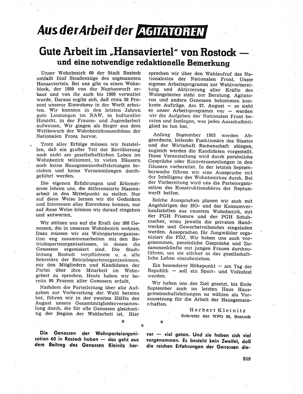 Neuer Weg (NW), Organ des Zentralkomitees (ZK) der SED (Sozialistische Einheitspartei Deutschlands) für Fragen des Parteilebens, 18. Jahrgang [Deutsche Demokratische Republik (DDR)] 1963, Seite 809 (NW ZK SED DDR 1963, S. 809)