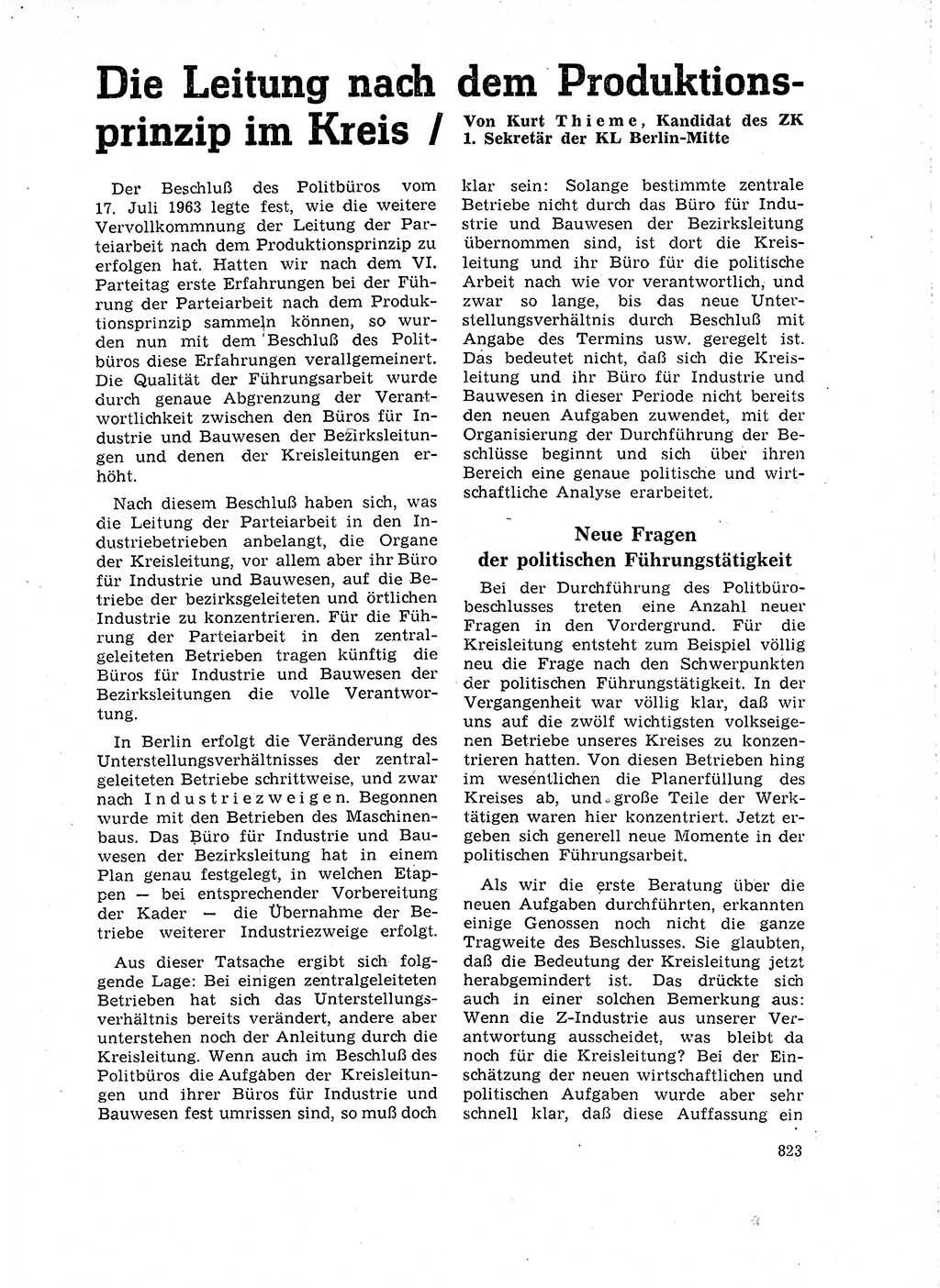Neuer Weg (NW), Organ des Zentralkomitees (ZK) der SED (Sozialistische Einheitspartei Deutschlands) für Fragen des Parteilebens, 18. Jahrgang [Deutsche Demokratische Republik (DDR)] 1963, Seite 823 (NW ZK SED DDR 1963, S. 823)