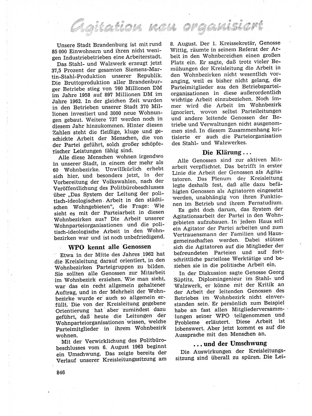 Neuer Weg (NW), Organ des Zentralkomitees (ZK) der SED (Sozialistische Einheitspartei Deutschlands) für Fragen des Parteilebens, 18. Jahrgang [Deutsche Demokratische Republik (DDR)] 1963, Seite 846 (NW ZK SED DDR 1963, S. 846)