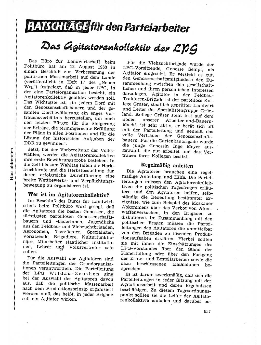 Neuer Weg (NW), Organ des Zentralkomitees (ZK) der SED (Sozialistische Einheitspartei Deutschlands) für Fragen des Parteilebens, 18. Jahrgang [Deutsche Demokratische Republik (DDR)] 1963, Seite 857 (NW ZK SED DDR 1963, S. 857)