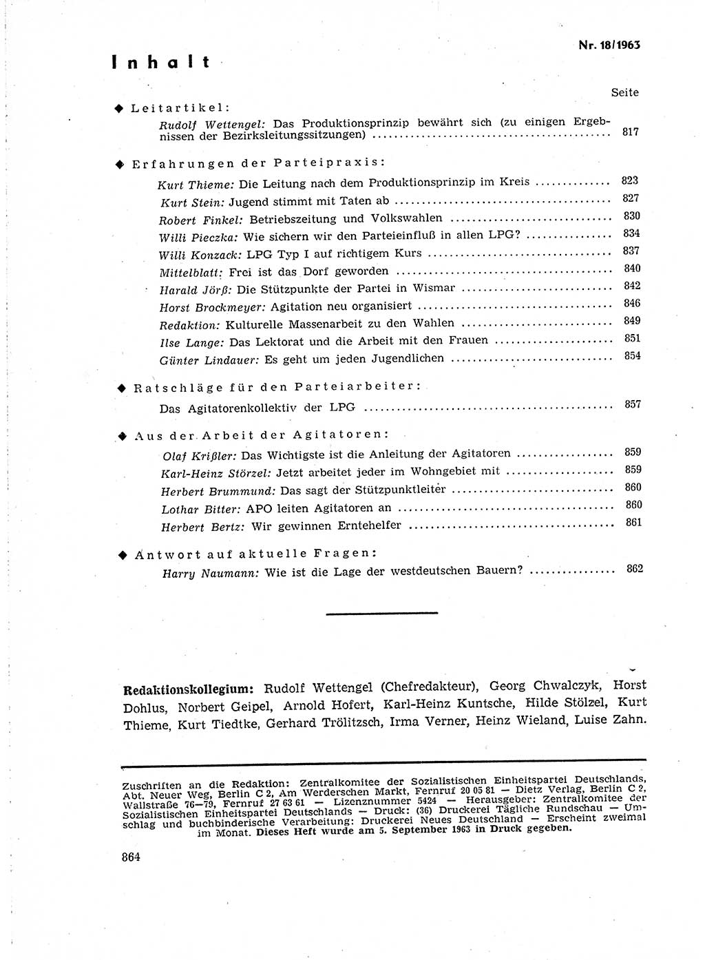 Neuer Weg (NW), Organ des Zentralkomitees (ZK) der SED (Sozialistische Einheitspartei Deutschlands) für Fragen des Parteilebens, 18. Jahrgang [Deutsche Demokratische Republik (DDR)] 1963, Seite 864 (NW ZK SED DDR 1963, S. 864)