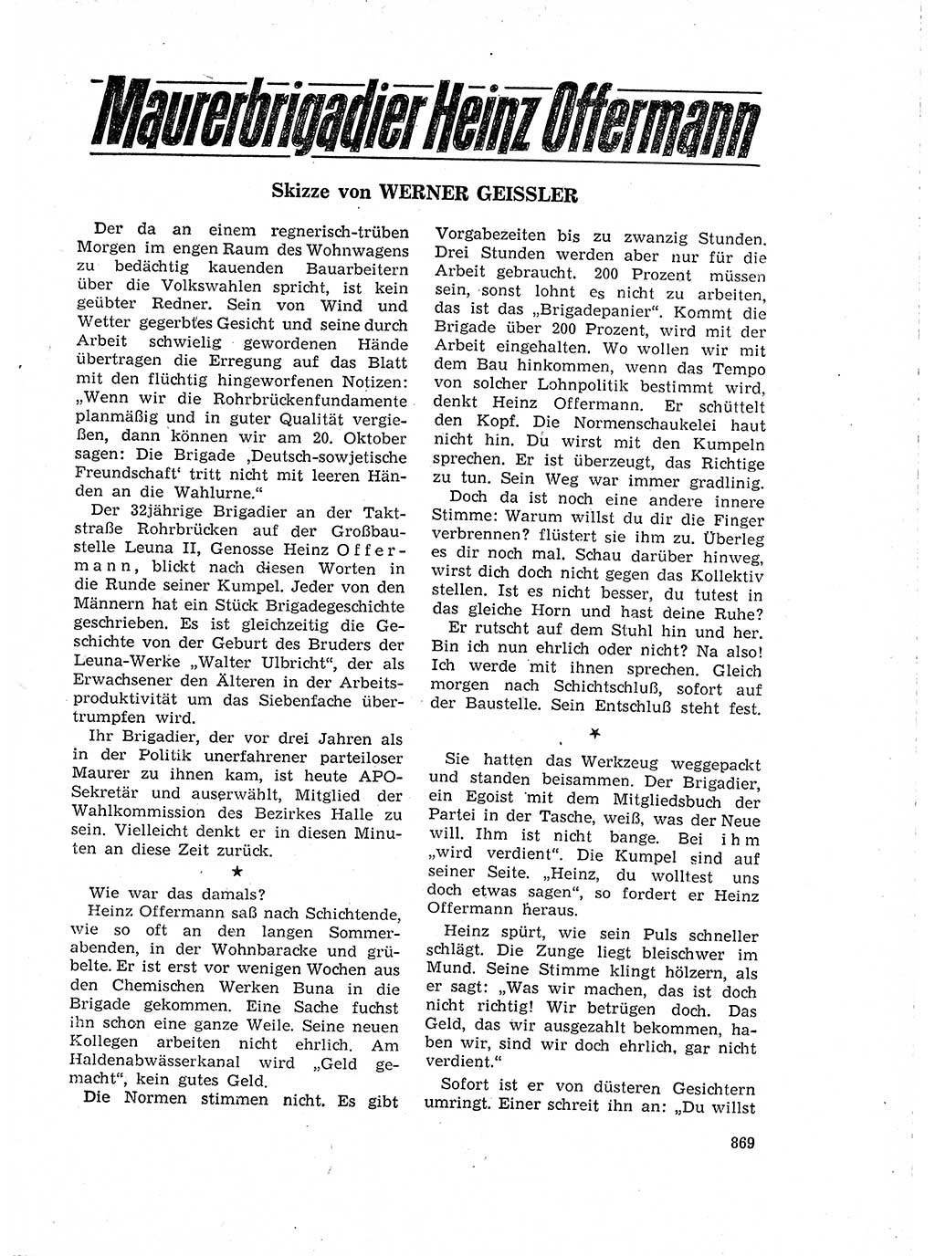 Neuer Weg (NW), Organ des Zentralkomitees (ZK) der SED (Sozialistische Einheitspartei Deutschlands) für Fragen des Parteilebens, 18. Jahrgang [Deutsche Demokratische Republik (DDR)] 1963, Seite 869 (NW ZK SED DDR 1963, S. 869)