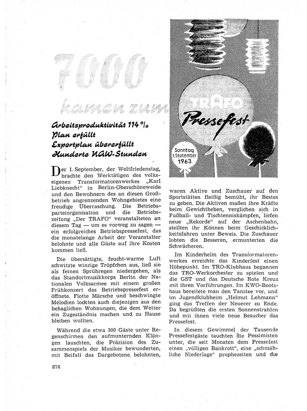 Neuer Weg (NW), Organ des Zentralkomitees (ZK) der SED (Sozialistische Einheitspartei Deutschlands) für Fragen des Parteilebens, 18. Jahrgang [Deutsche Demokratische Republik (DDR)] 1963, Seite 876 (NW ZK SED DDR 1963, S. 876)