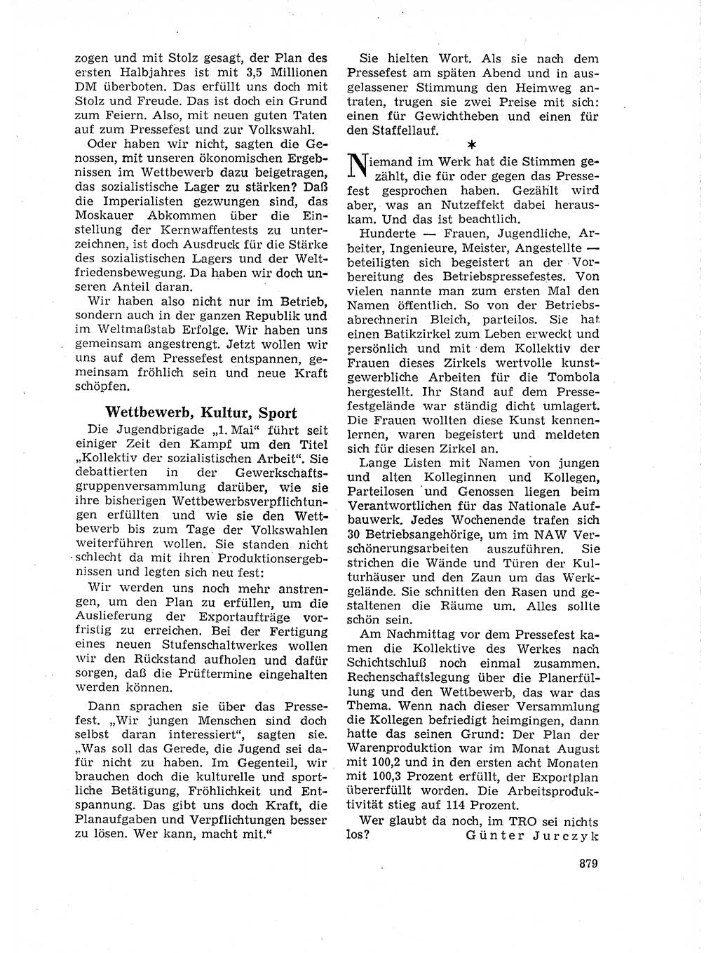 Neuer Weg (NW), Organ des Zentralkomitees (ZK) der SED (Sozialistische Einheitspartei Deutschlands) für Fragen des Parteilebens, 18. Jahrgang [Deutsche Demokratische Republik (DDR)] 1963, Seite 879 (NW ZK SED DDR 1963, S. 879)