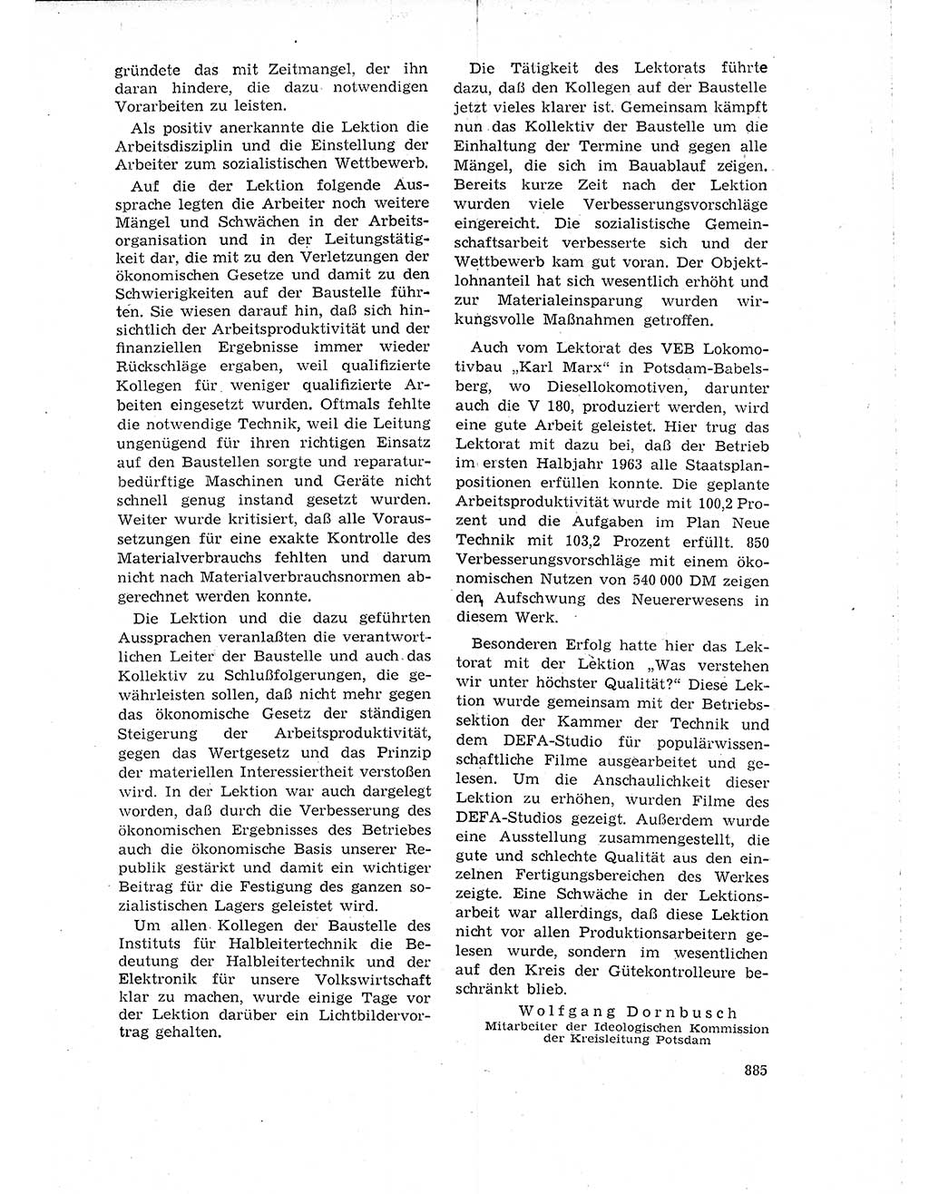 Neuer Weg (NW), Organ des Zentralkomitees (ZK) der SED (Sozialistische Einheitspartei Deutschlands) für Fragen des Parteilebens, 18. Jahrgang [Deutsche Demokratische Republik (DDR)] 1963, Seite 885 (NW ZK SED DDR 1963, S. 885)