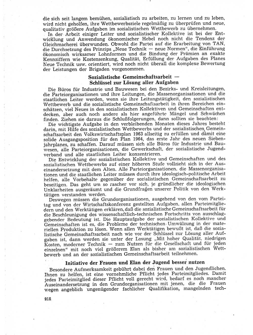 Neuer Weg (NW), Organ des Zentralkomitees (ZK) der SED (Sozialistische Einheitspartei Deutschlands) für Fragen des Parteilebens, 18. Jahrgang [Deutsche Demokratische Republik (DDR)] 1963, Seite 918 (NW ZK SED DDR 1963, S. 918)