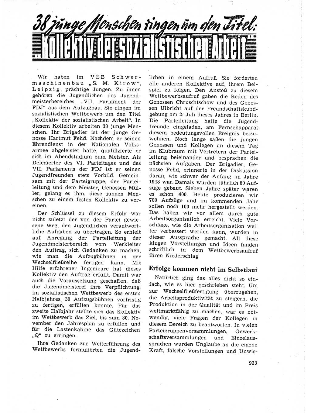 Neuer Weg (NW), Organ des Zentralkomitees (ZK) der SED (Sozialistische Einheitspartei Deutschlands) für Fragen des Parteilebens, 18. Jahrgang [Deutsche Demokratische Republik (DDR)] 1963, Seite 933 (NW ZK SED DDR 1963, S. 933)