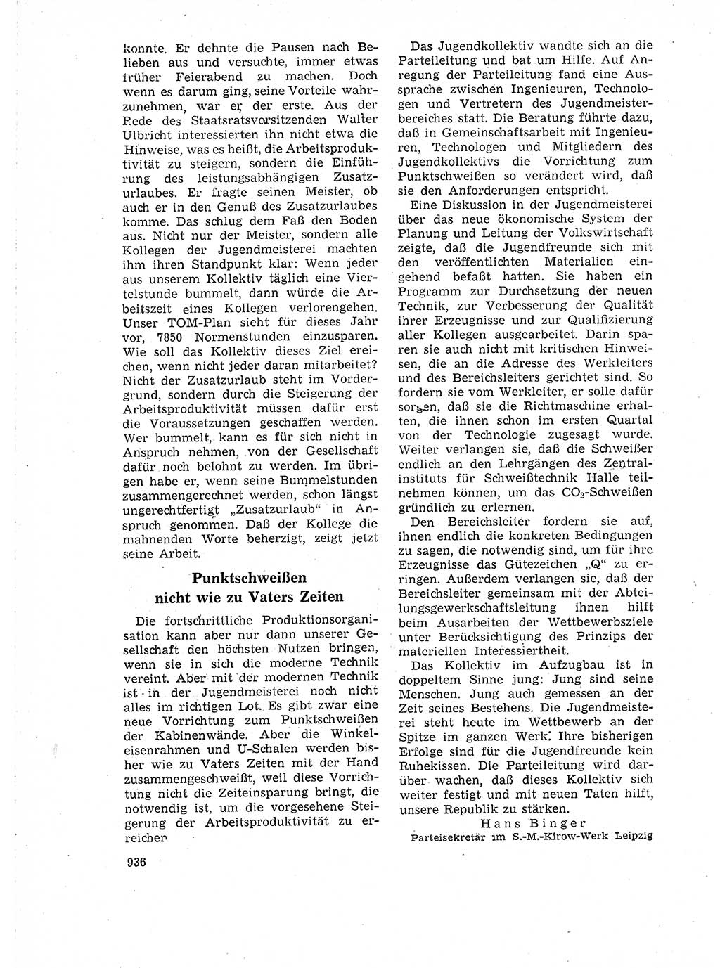 Neuer Weg (NW), Organ des Zentralkomitees (ZK) der SED (Sozialistische Einheitspartei Deutschlands) für Fragen des Parteilebens, 18. Jahrgang [Deutsche Demokratische Republik (DDR)] 1963, Seite 936 (NW ZK SED DDR 1963, S. 936)