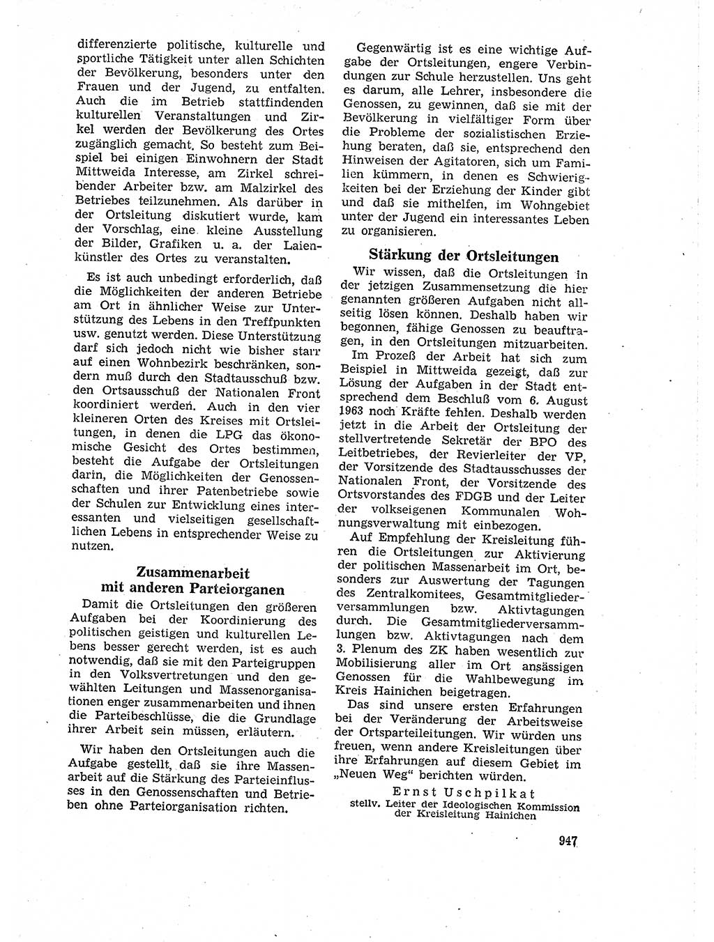 Neuer Weg (NW), Organ des Zentralkomitees (ZK) der SED (Sozialistische Einheitspartei Deutschlands) für Fragen des Parteilebens, 18. Jahrgang [Deutsche Demokratische Republik (DDR)] 1963, Seite 947 (NW ZK SED DDR 1963, S. 947)