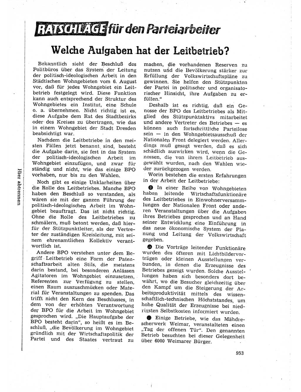 Neuer Weg (NW), Organ des Zentralkomitees (ZK) der SED (Sozialistische Einheitspartei Deutschlands) für Fragen des Parteilebens, 18. Jahrgang [Deutsche Demokratische Republik (DDR)] 1963, Seite 953 (NW ZK SED DDR 1963, S. 953)