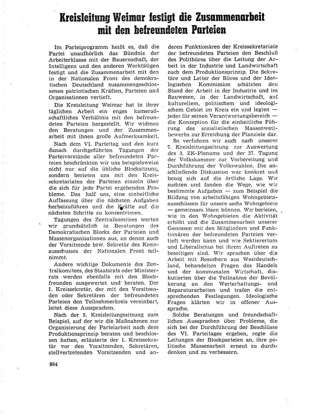 Neuer Weg (NW), Organ des Zentralkomitees (ZK) der SED (Sozialistische Einheitspartei Deutschlands) für Fragen des Parteilebens, 18. Jahrgang [Deutsche Demokratische Republik (DDR)] 1963, Seite 994 (NW ZK SED DDR 1963, S. 994)