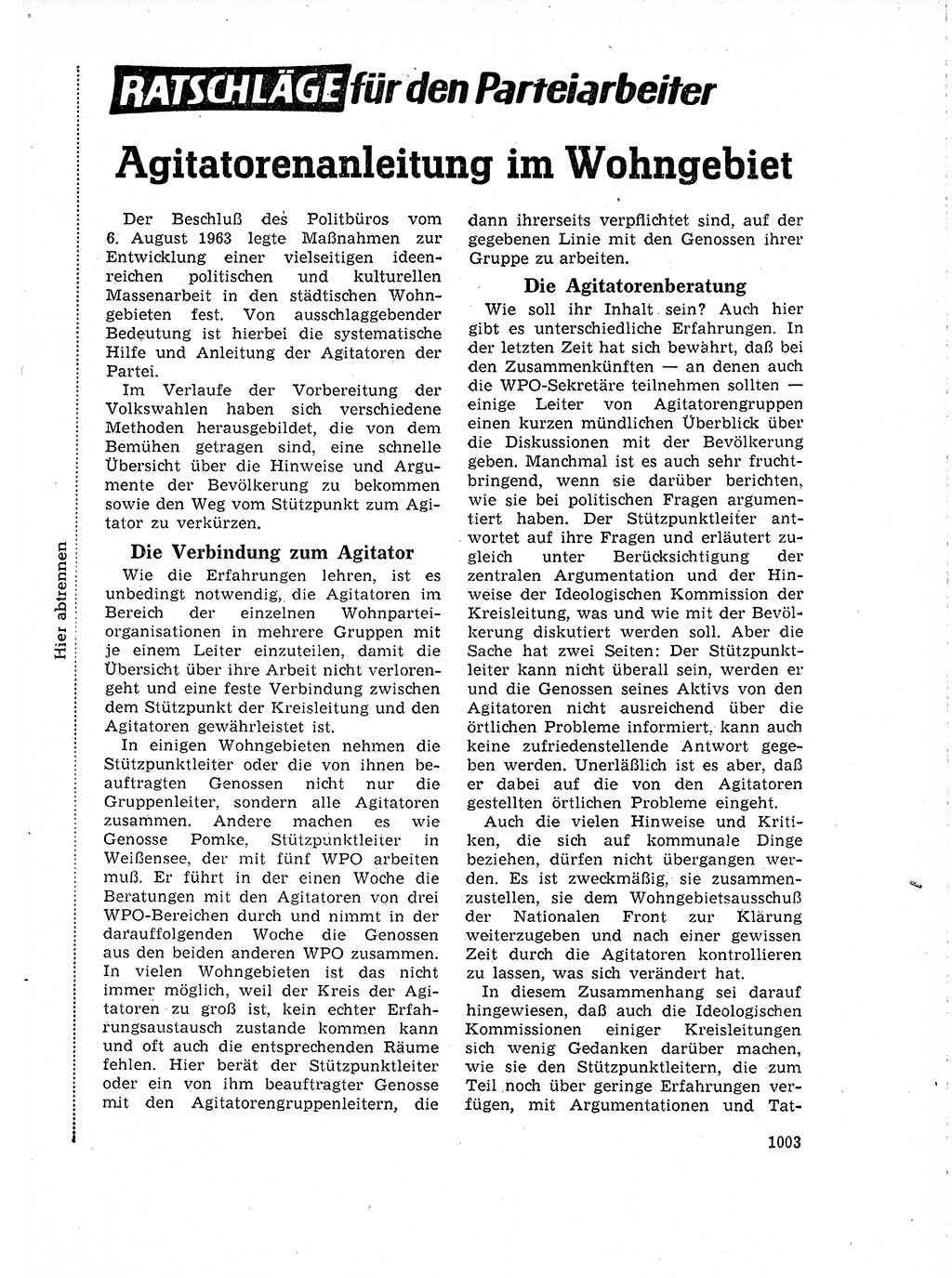 Neuer Weg (NW), Organ des Zentralkomitees (ZK) der SED (Sozialistische Einheitspartei Deutschlands) für Fragen des Parteilebens, 18. Jahrgang [Deutsche Demokratische Republik (DDR)] 1963, Seite 1003 (NW ZK SED DDR 1963, S. 1003)