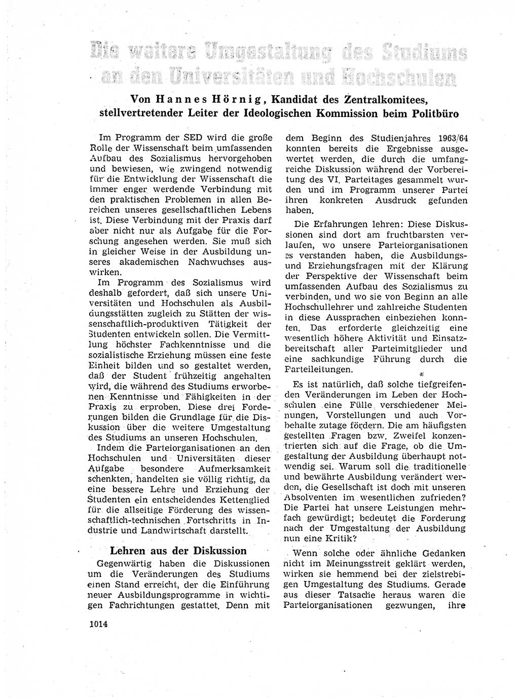 Neuer Weg (NW), Organ des Zentralkomitees (ZK) der SED (Sozialistische Einheitspartei Deutschlands) für Fragen des Parteilebens, 18. Jahrgang [Deutsche Demokratische Republik (DDR)] 1963, Seite 1014 (NW ZK SED DDR 1963, S. 1014)