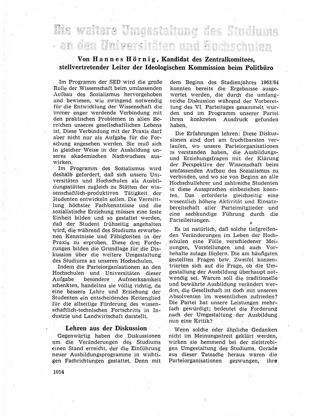 Neuer Weg (NW), Organ des Zentralkomitees (ZK) der SED (Sozialistische Einheitspartei Deutschlands) für Fragen des Parteilebens, 18. Jahrgang [Deutsche Demokratische Republik (DDR)] 1963, Seite 1014 (NW ZK SED DDR 1963, S. 1014)