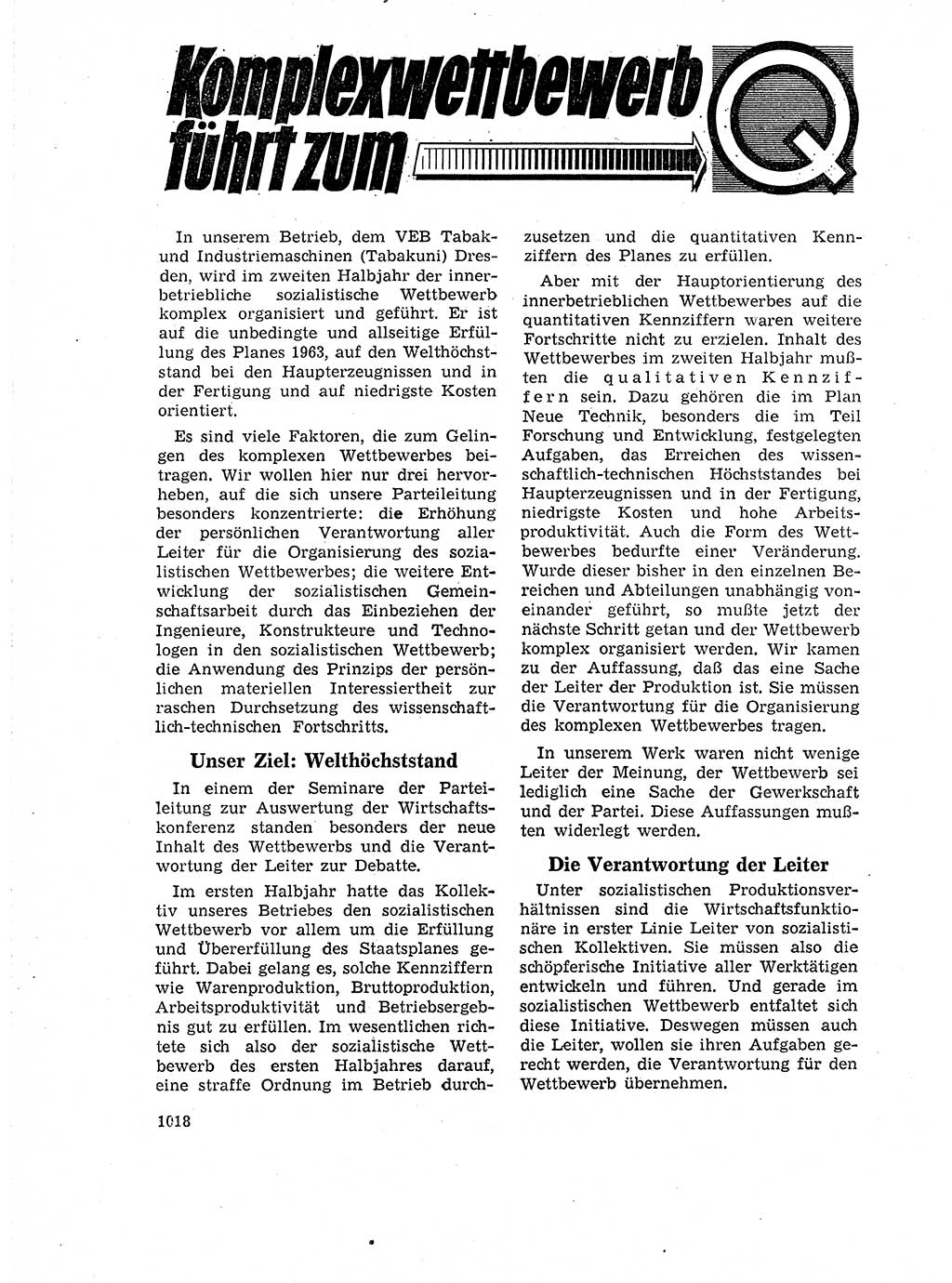 Neuer Weg (NW), Organ des Zentralkomitees (ZK) der SED (Sozialistische Einheitspartei Deutschlands) für Fragen des Parteilebens, 18. Jahrgang [Deutsche Demokratische Republik (DDR)] 1963, Seite 1018 (NW ZK SED DDR 1963, S. 1018)