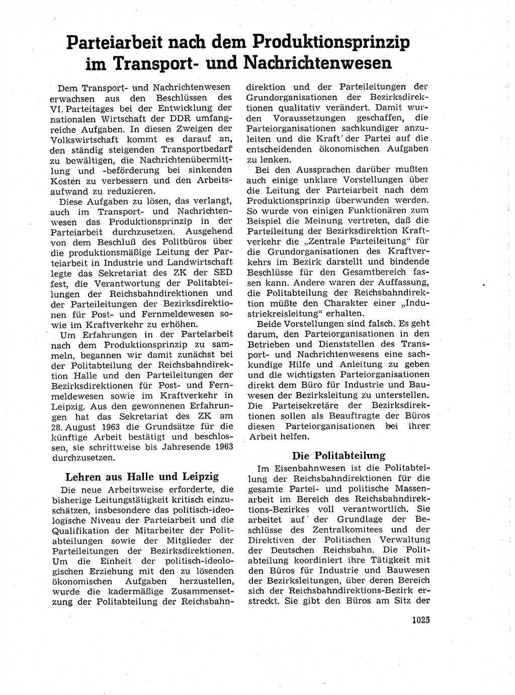 Neuer Weg (NW), Organ des Zentralkomitees (ZK) der SED (Sozialistische Einheitspartei Deutschlands) für Fragen des Parteilebens, 18. Jahrgang [Deutsche Demokratische Republik (DDR)] 1963, Seite 1025 (NW ZK SED DDR 1963, S. 1025)