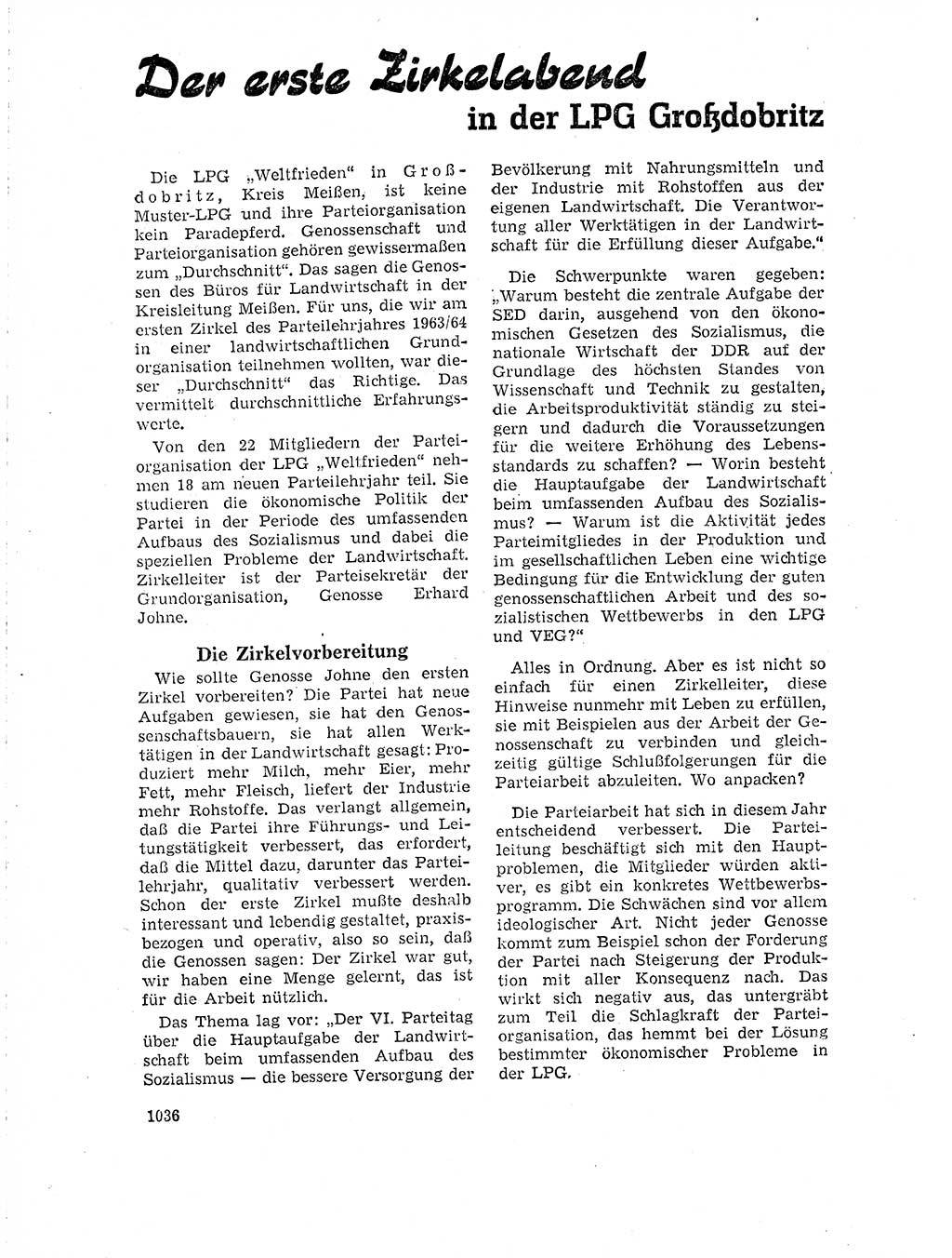 Neuer Weg (NW), Organ des Zentralkomitees (ZK) der SED (Sozialistische Einheitspartei Deutschlands) für Fragen des Parteilebens, 18. Jahrgang [Deutsche Demokratische Republik (DDR)] 1963, Seite 1036 (NW ZK SED DDR 1963, S. 1036)