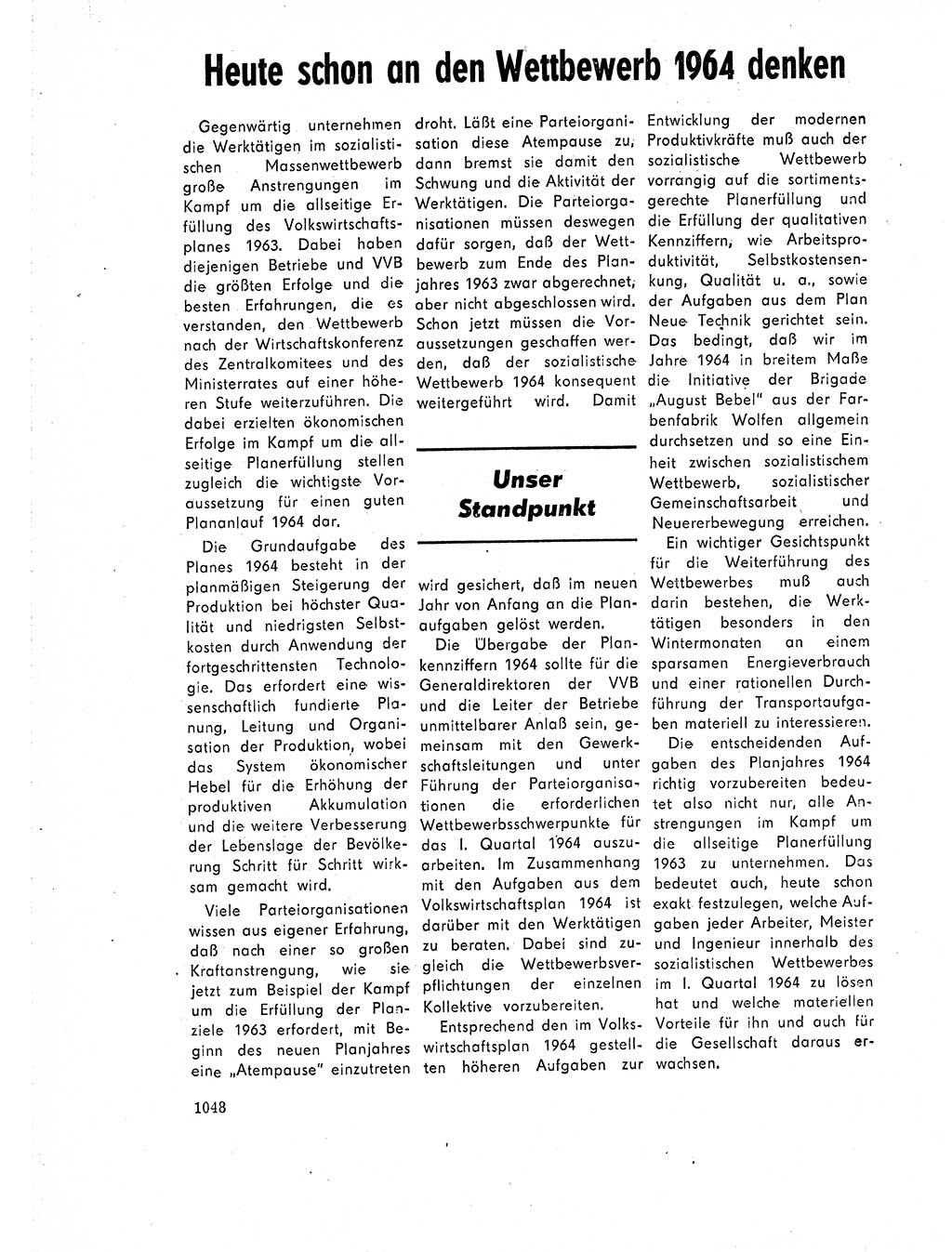 Neuer Weg (NW), Organ des Zentralkomitees (ZK) der SED (Sozialistische Einheitspartei Deutschlands) für Fragen des Parteilebens, 18. Jahrgang [Deutsche Demokratische Republik (DDR)] 1963, Seite 1048 (NW ZK SED DDR 1963, S. 1048)